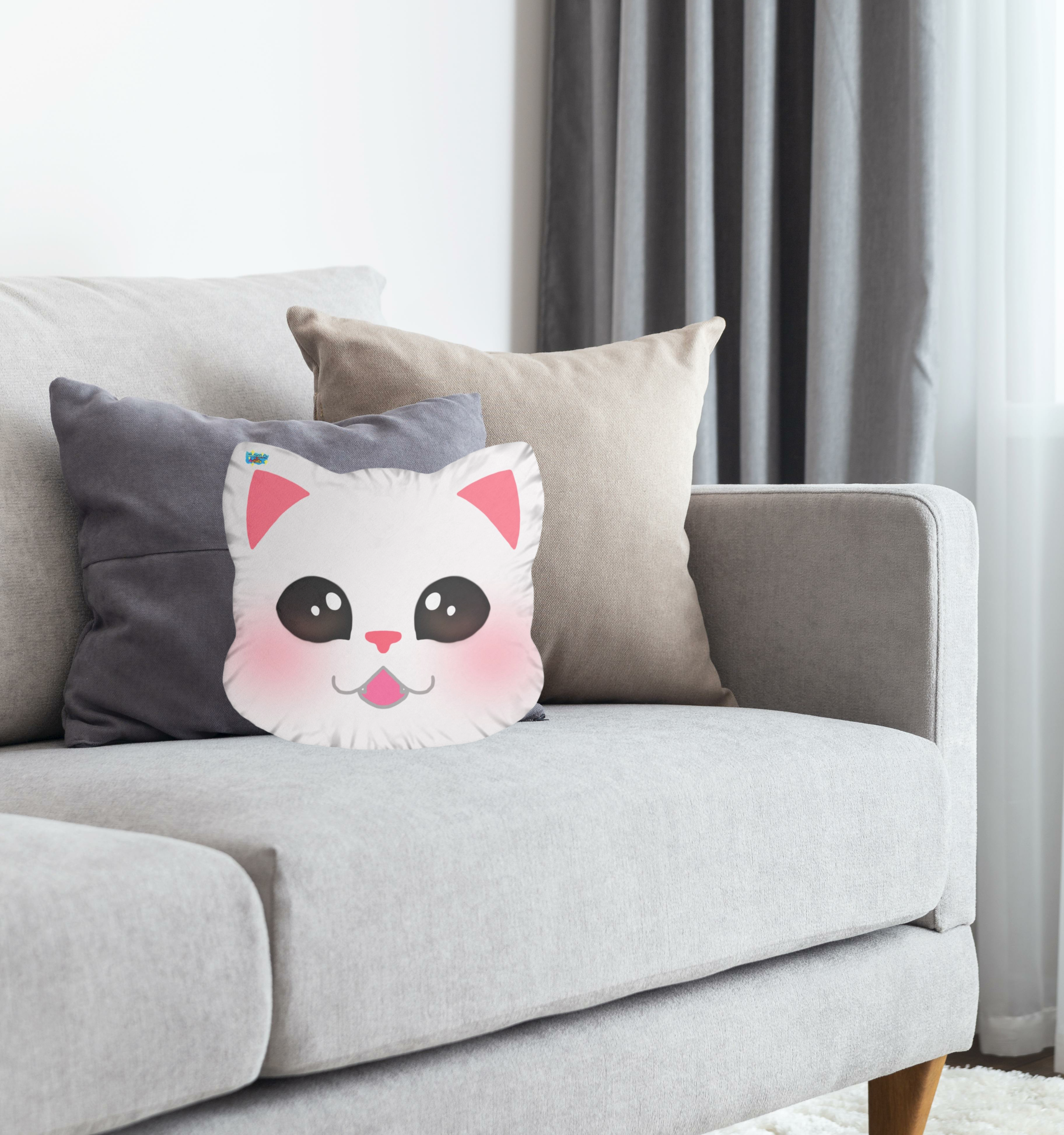 White Smiling Cute Cat Custom Shaped Pillows product thumbnail image
