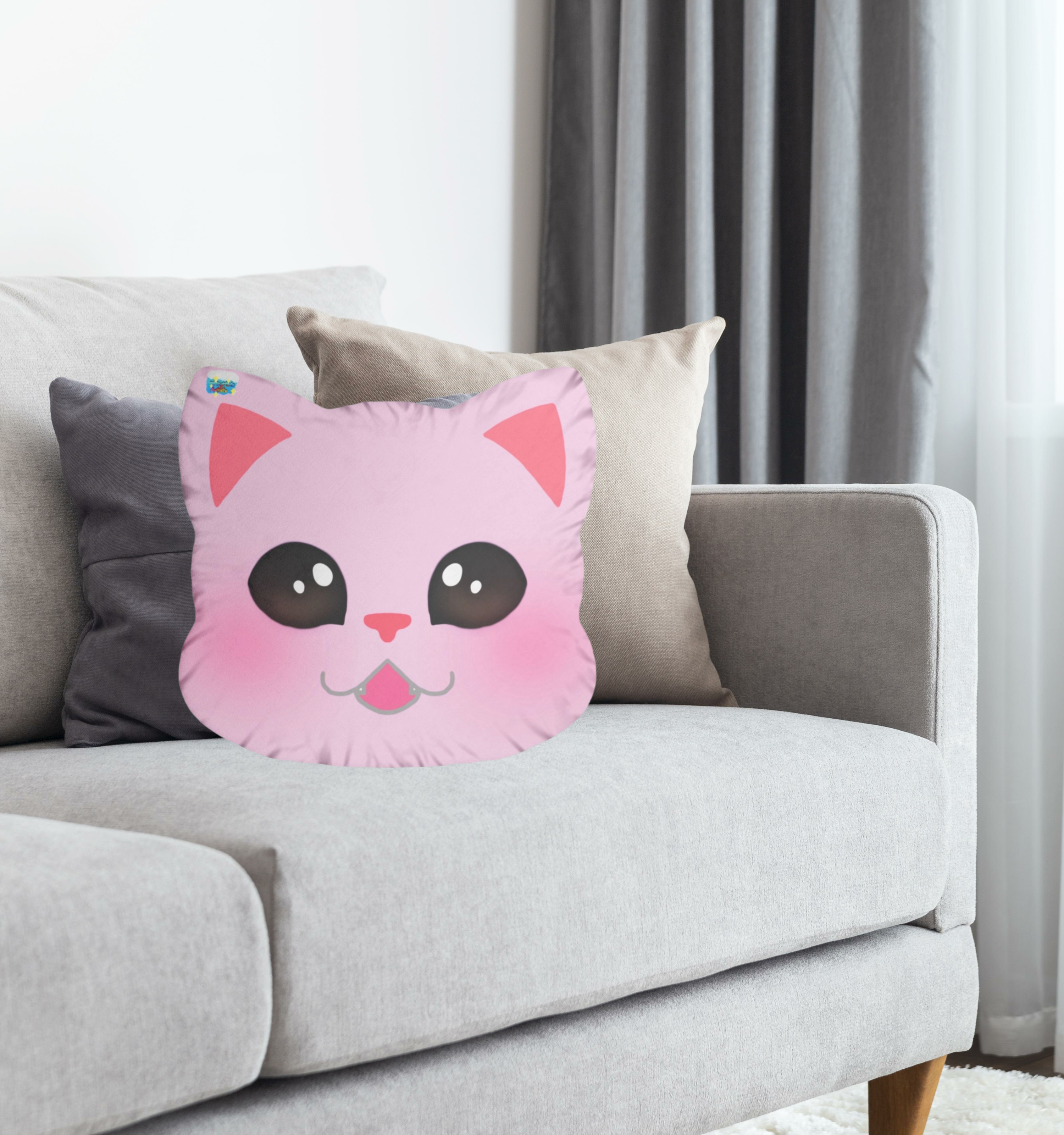 Pink Smiling Cute Cat Custom Shaped Pillows product thumbnail image