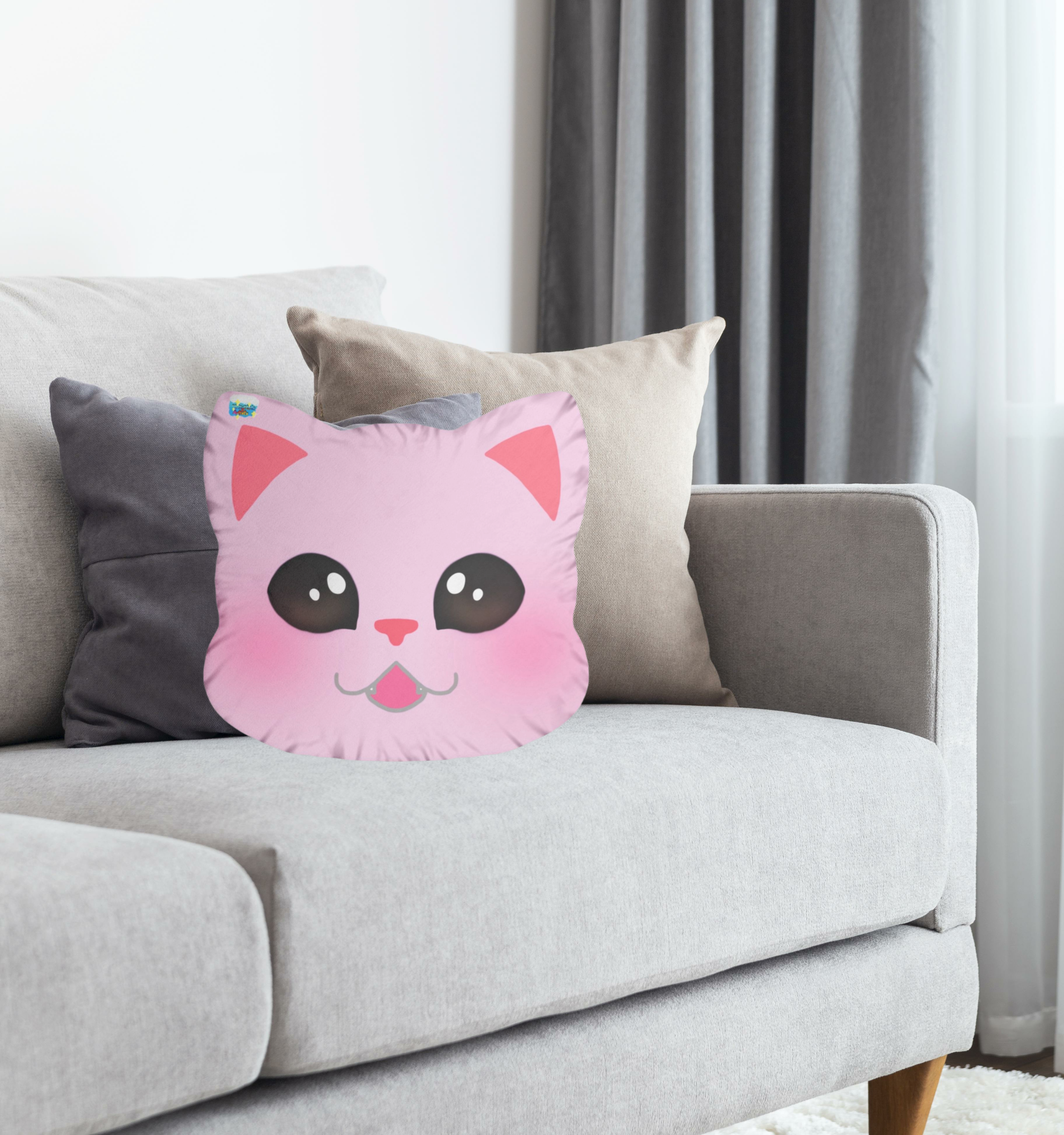 Pink Smiling Cute Cat Custom Shaped Pillows product thumbnail image