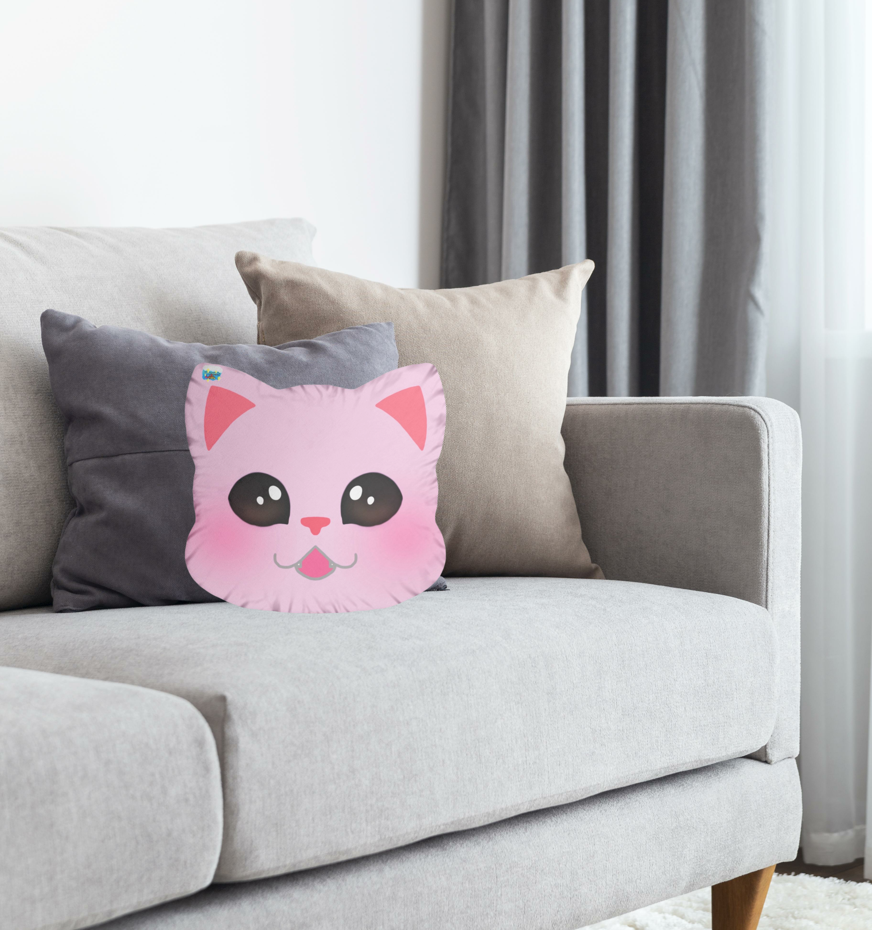 Pink Smiling Cute Cat Custom Shaped Pillows product thumbnail image