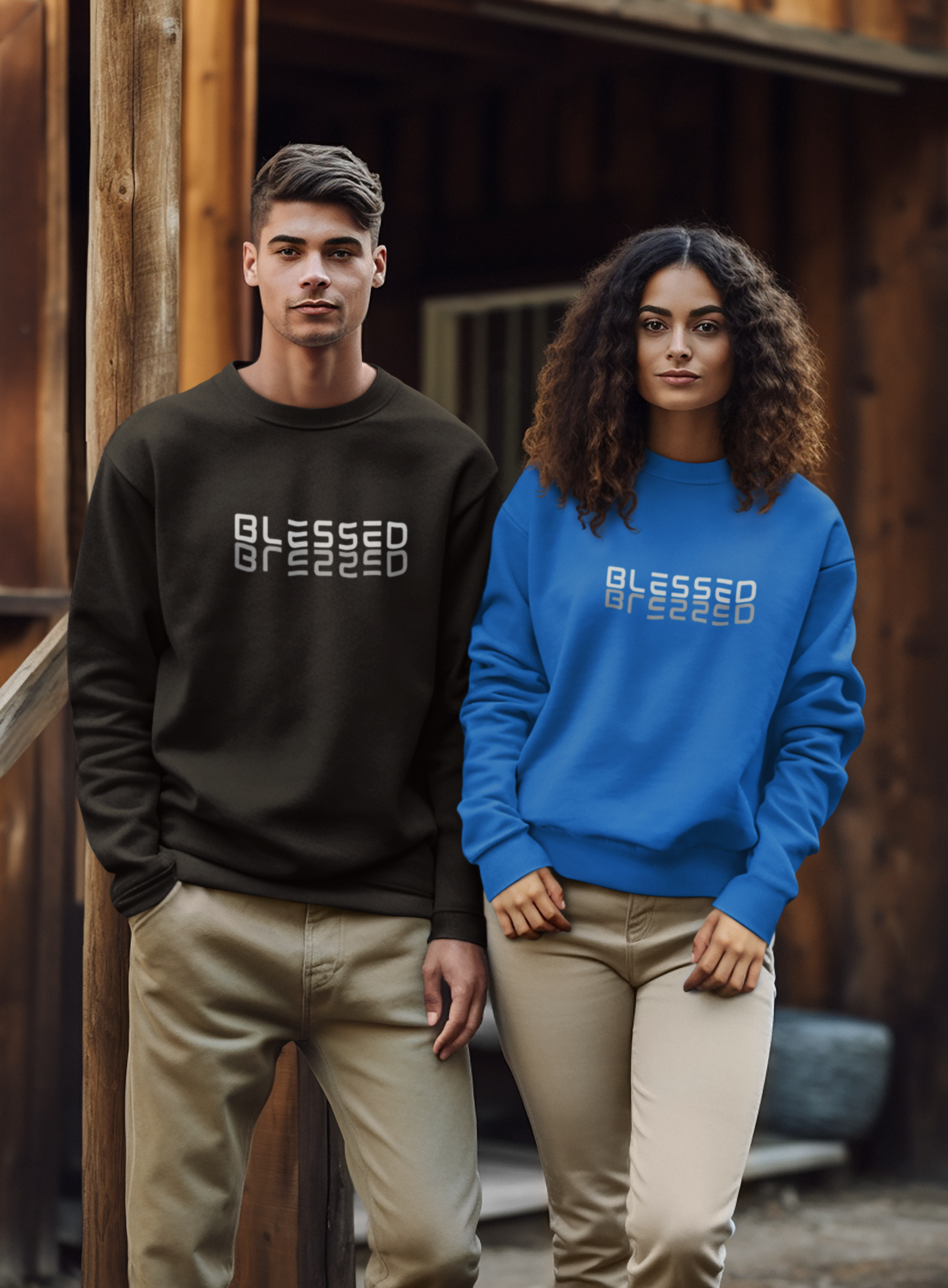 Crewneck Sweatshirt — Minimal Reflective "BLESSED" Graphic