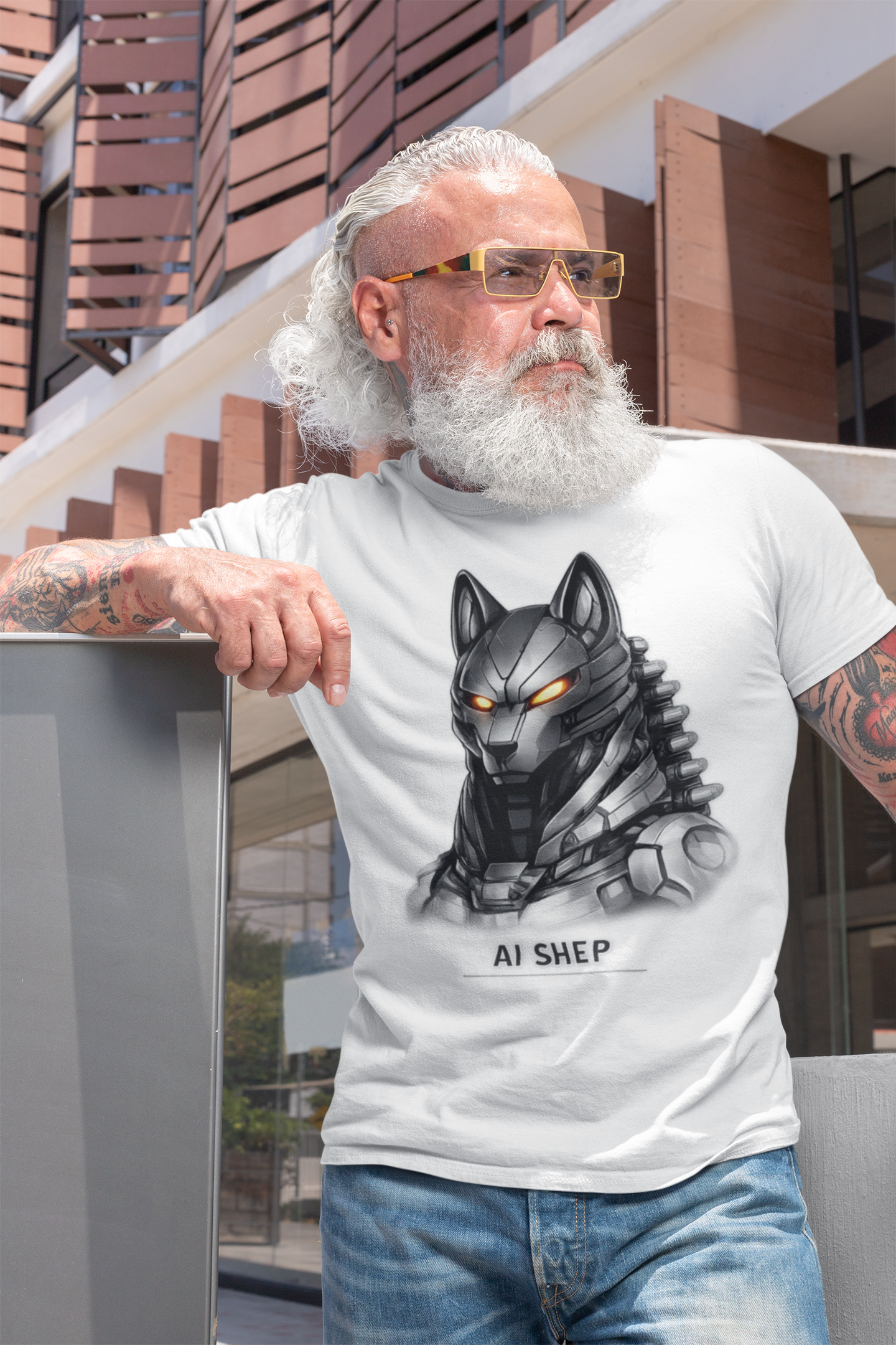 Sci‑Fi T-Shirt Shep — AI Futuristic Cyber Canine Graphic Tee product thumbnail image Sci‑Fi T-Shirt Shep — AI Futuristic Cyber Canine Graphic Tee product thumbnail image