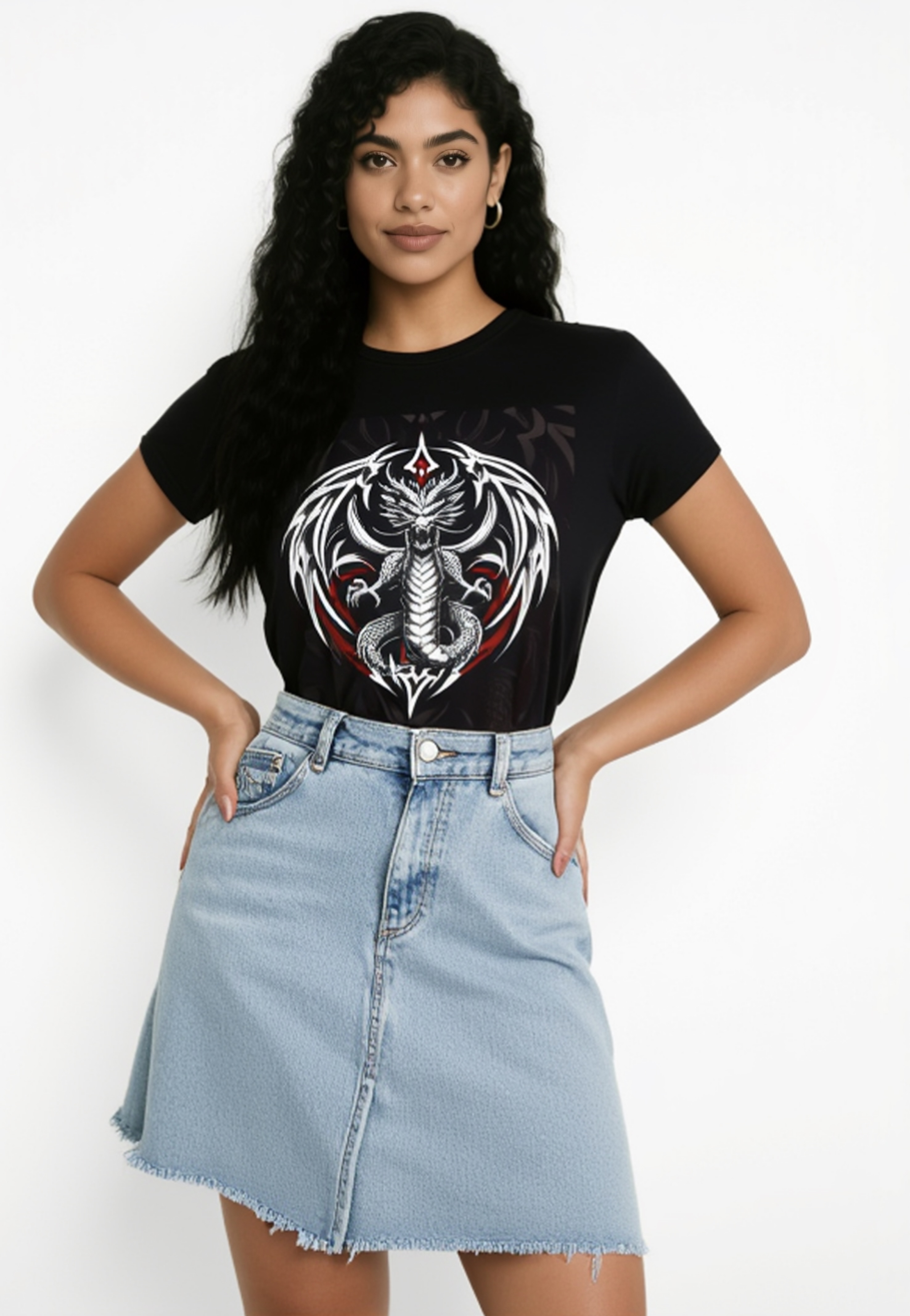 Dragon Emblem Women's Tee — Tribal Gothic Dragon Chest Design