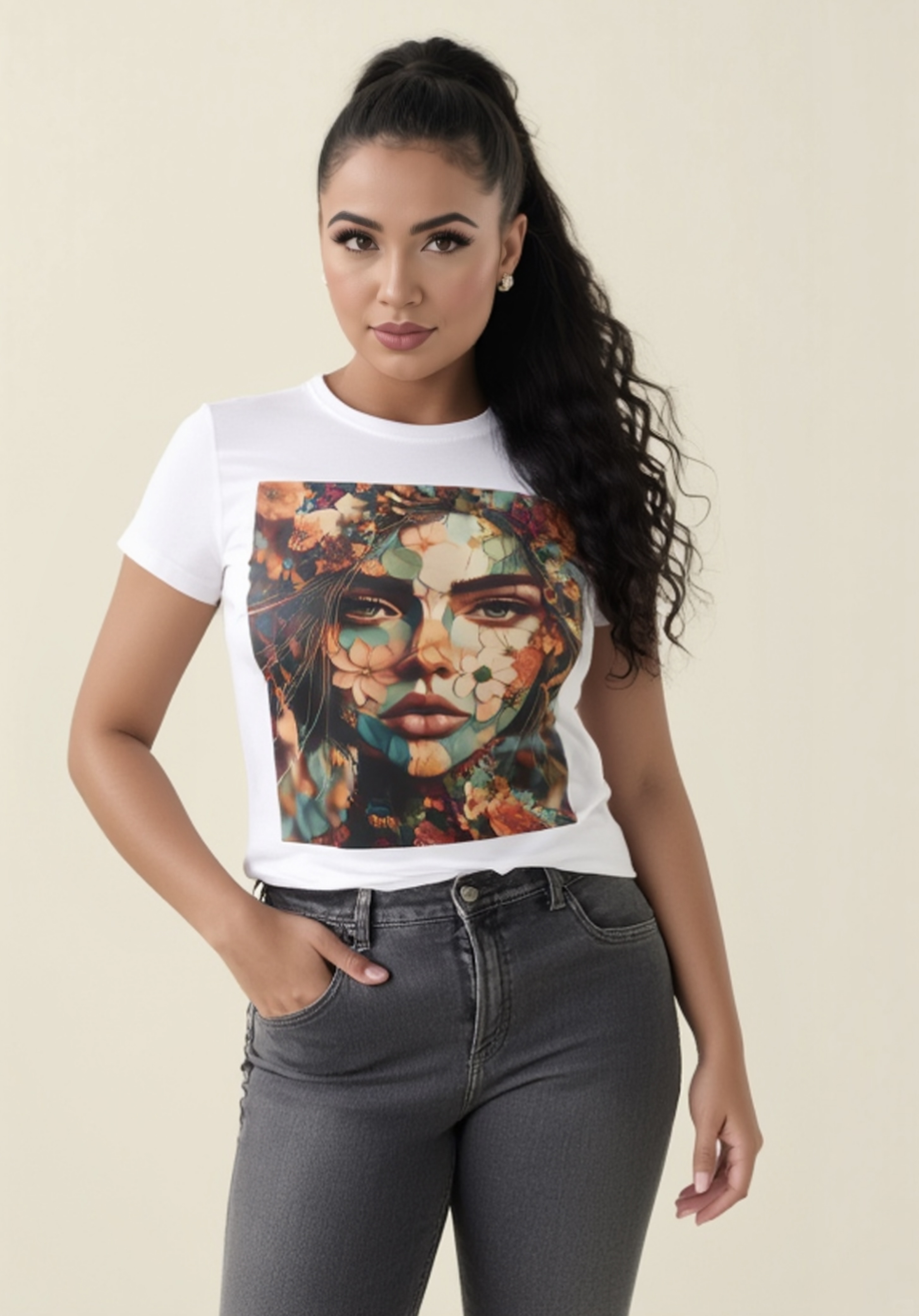 Floral Portrait Women's Tee — Dreamy Blossom Face Art T‑Shirt product thumbnail image Floral Portrait Women's Tee — Dreamy Blossom Face Art T‑Shirt product thumbnail image
