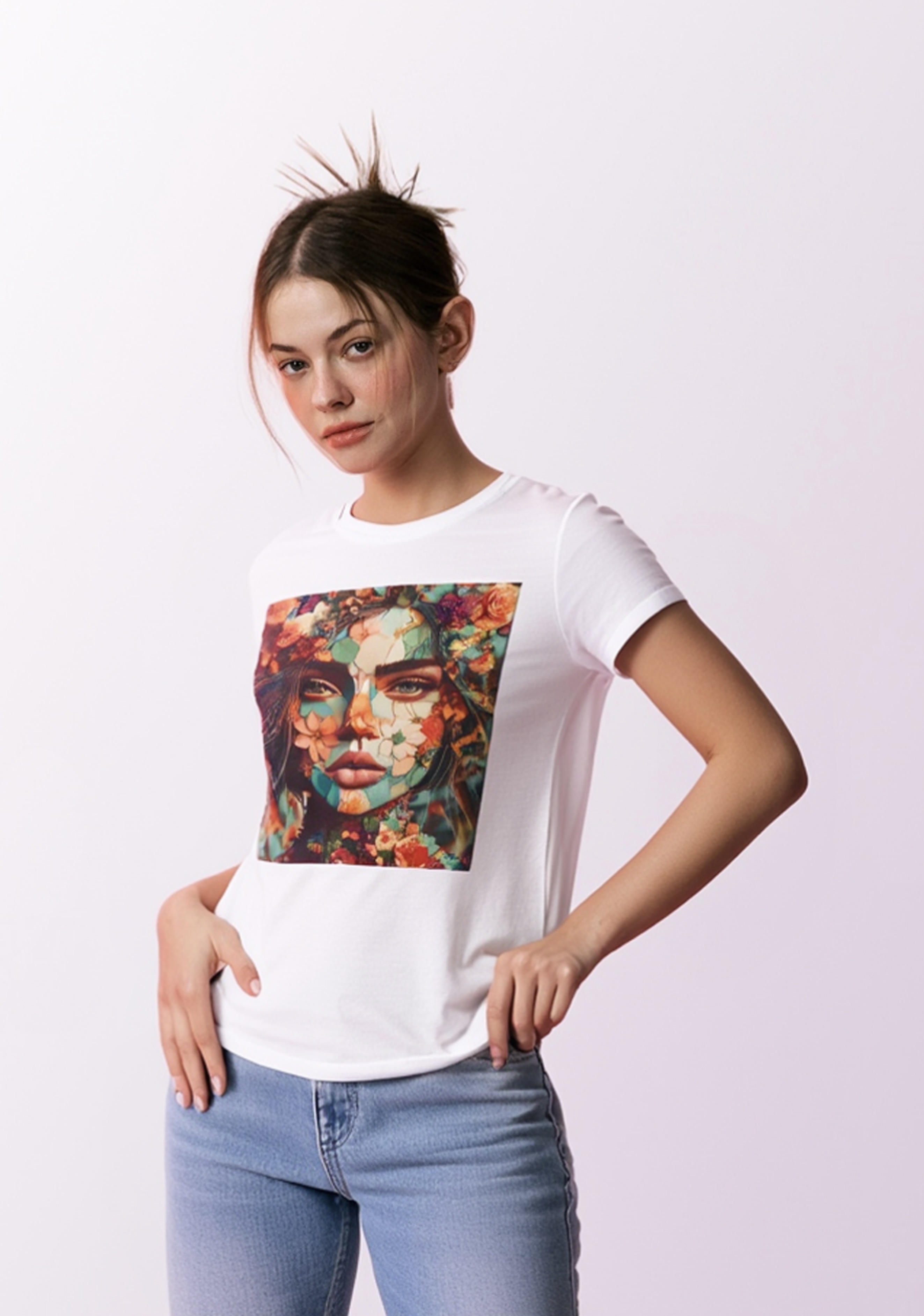 Floral Portrait Women's Tee — Dreamy Blossom Face Art T‑Shirt product thumbnail image