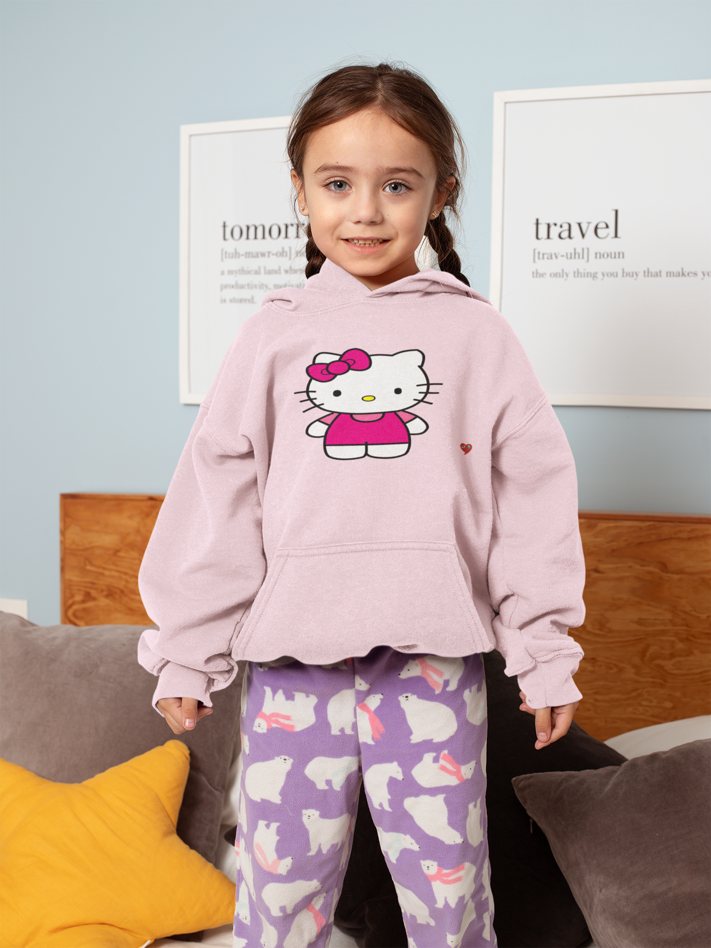 Kids Cute Cat Character Hoodie — Pink Bow Cartoon Sweatshirt product thumbnail image