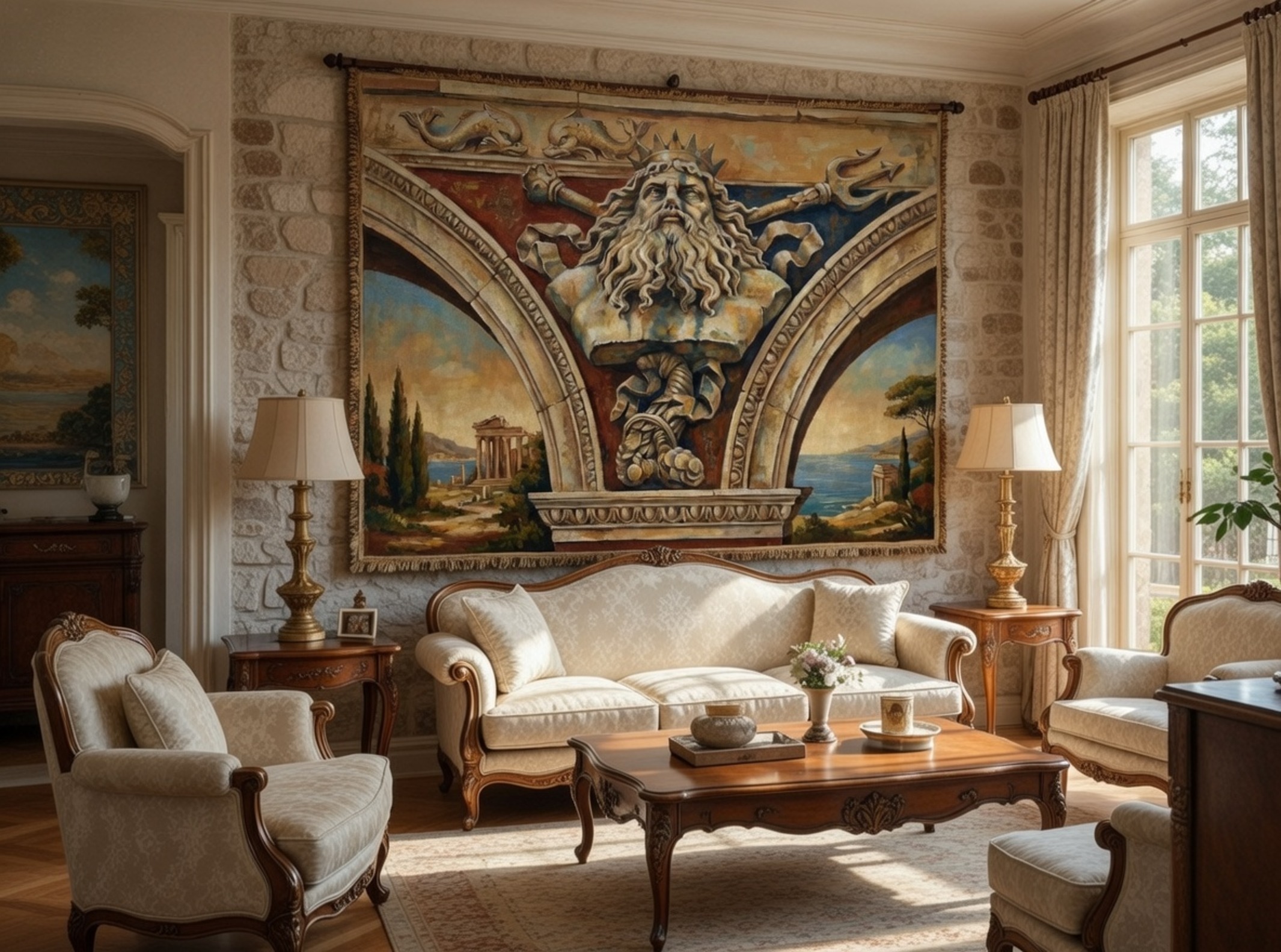 Neptune Relief Indoor Wall Tapestry — Classical Roman Mythology Coastal Mural - We Love Italy - Gifts product thumbnail image Neptune Relief Indoor Wall Tapestry — Classical Roman Mythology Coastal Mural - We Love Italy - Gifts product thumbnail image