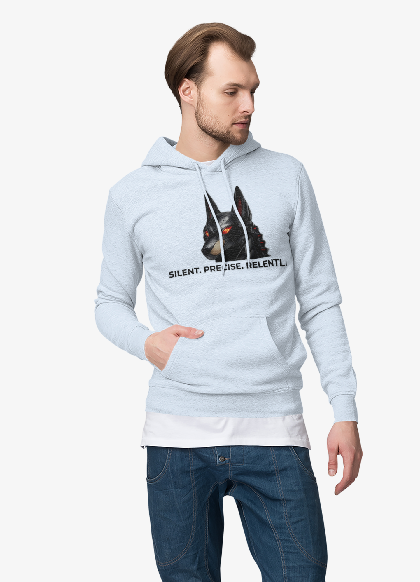 Graphic Pullover Hoodie — AI DOBE with Red-Eye Dog Emblem TECH SWAG product thumbnail image Graphic Pullover Hoodie — AI DOBE with Red-Eye Dog Emblem TECH SWAG product thumbnail image
