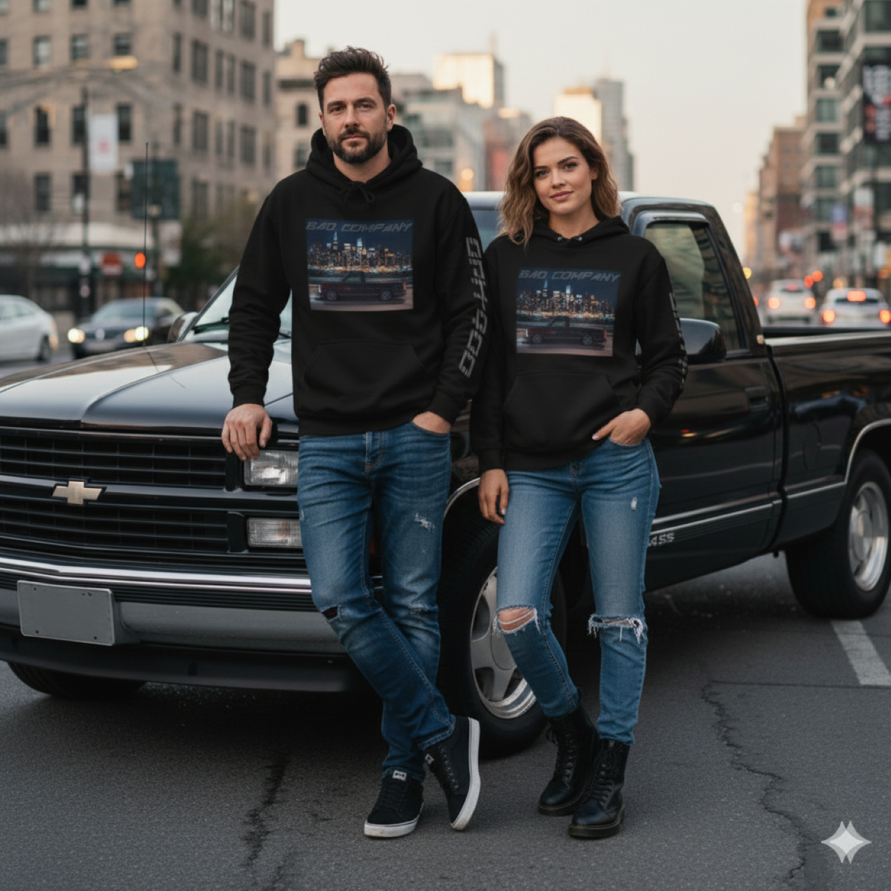 'Bad Company'Hoodie — City Night Vintage Car Graphic Pullover