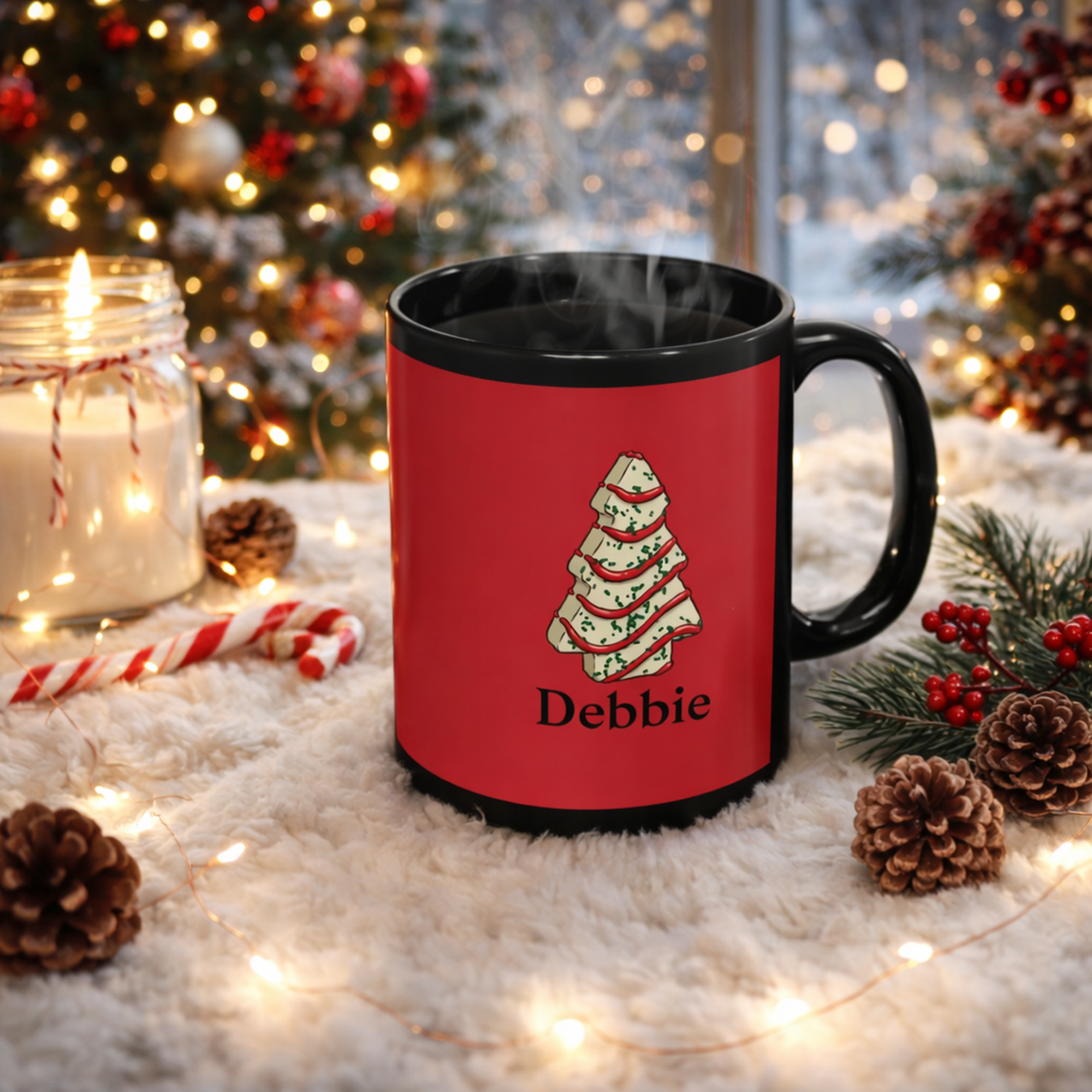 Holiday Coffee Mug— Debbie-Inspired Christmas Tree Cakes Black Mug (11oz/15oz