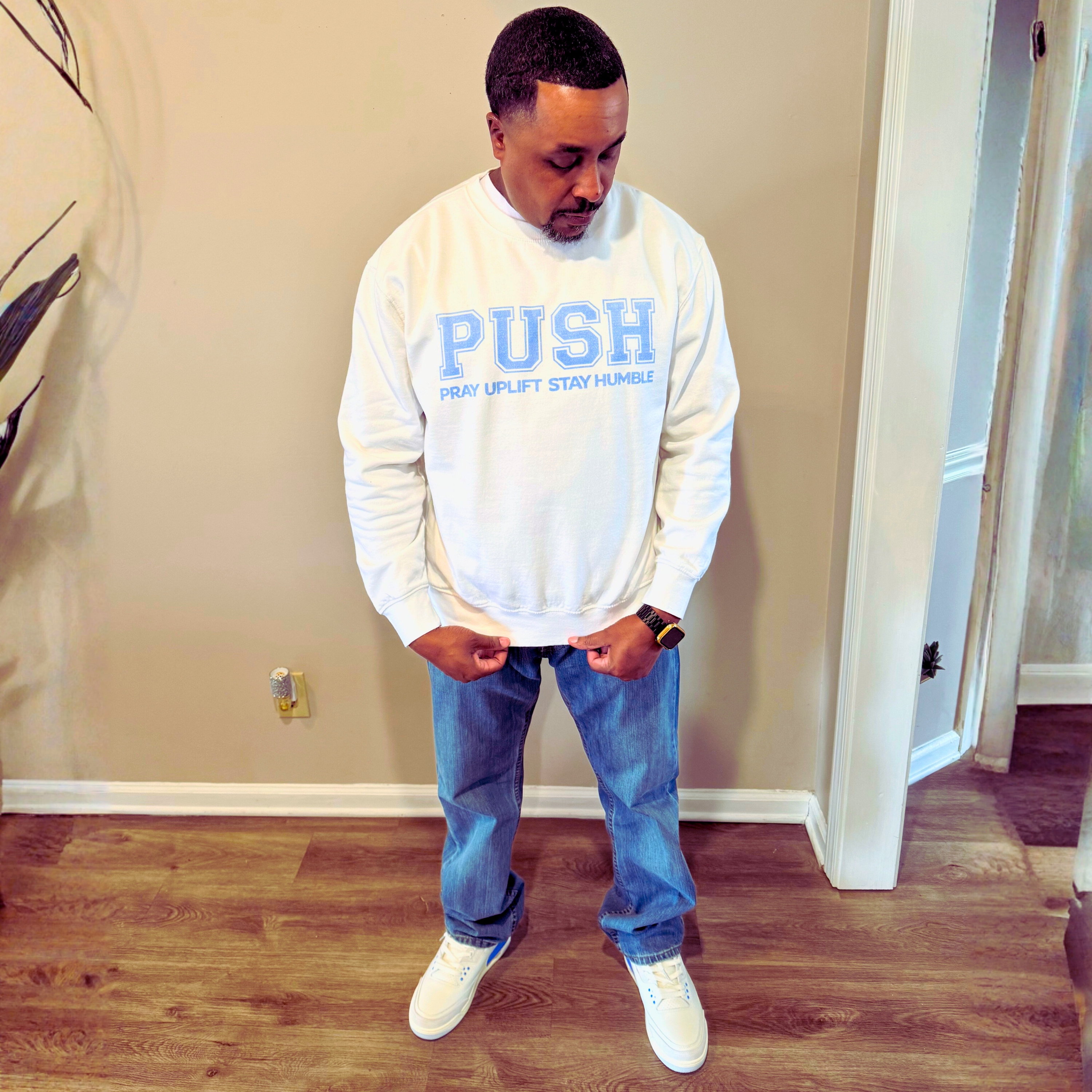Unisex "PUSH" NC Blue/White Sweatshirt