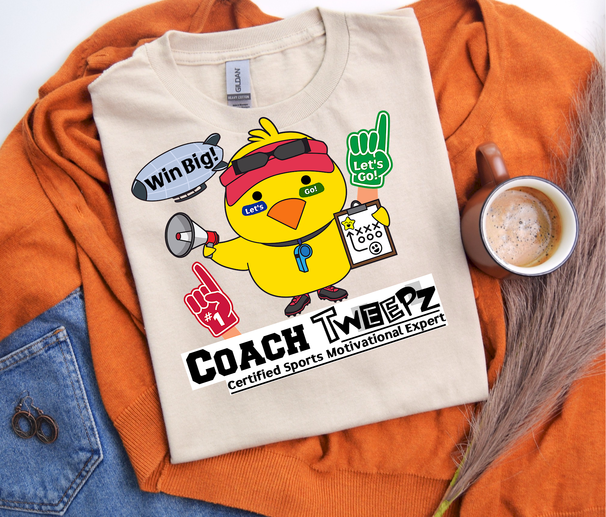 Coach Tweepz - Win Big! - Heavy Cotton Tee, Funny Tee Shirts, Cute Tee Shirts, Silly Tee Shirts, Cute Bird product thumbnail image