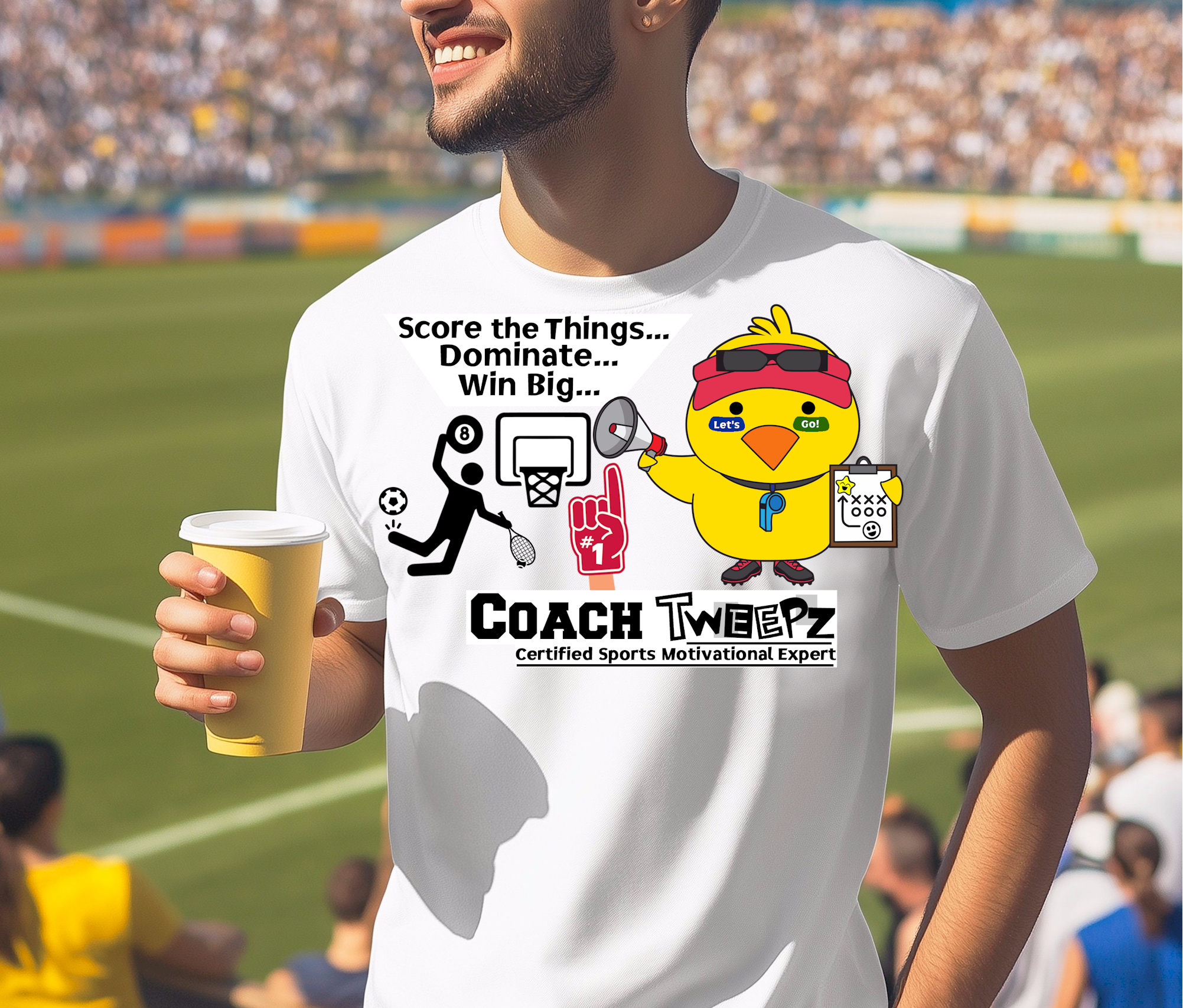Coach Tweepz - Score The Things! - Heavy Cotton Tee, Funny Tee Shirts, Cute Tee Shirts, Silly Tee Shirts, Cute Bird product thumbnail image