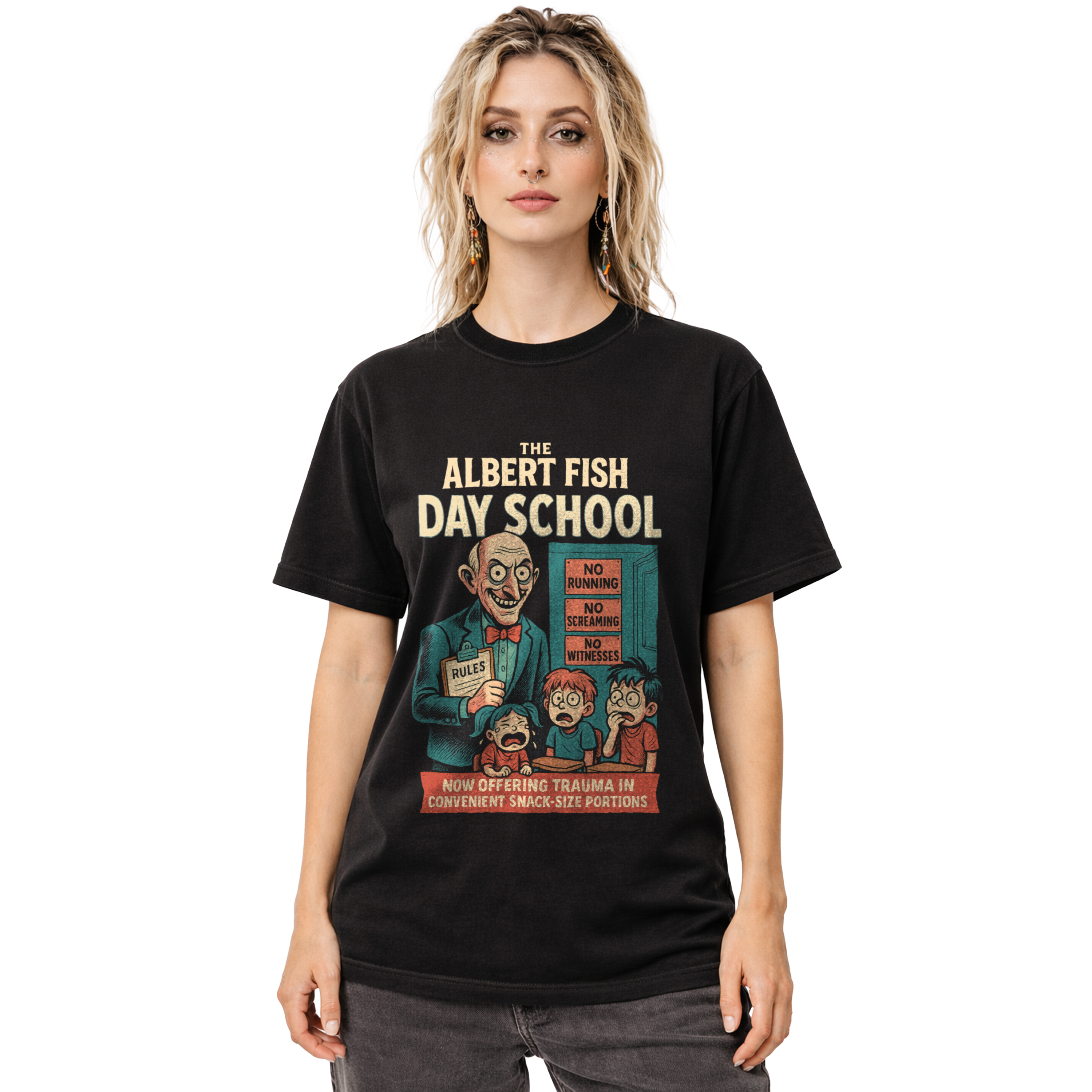 Albert Fish Day School T-Shirt – Black, L