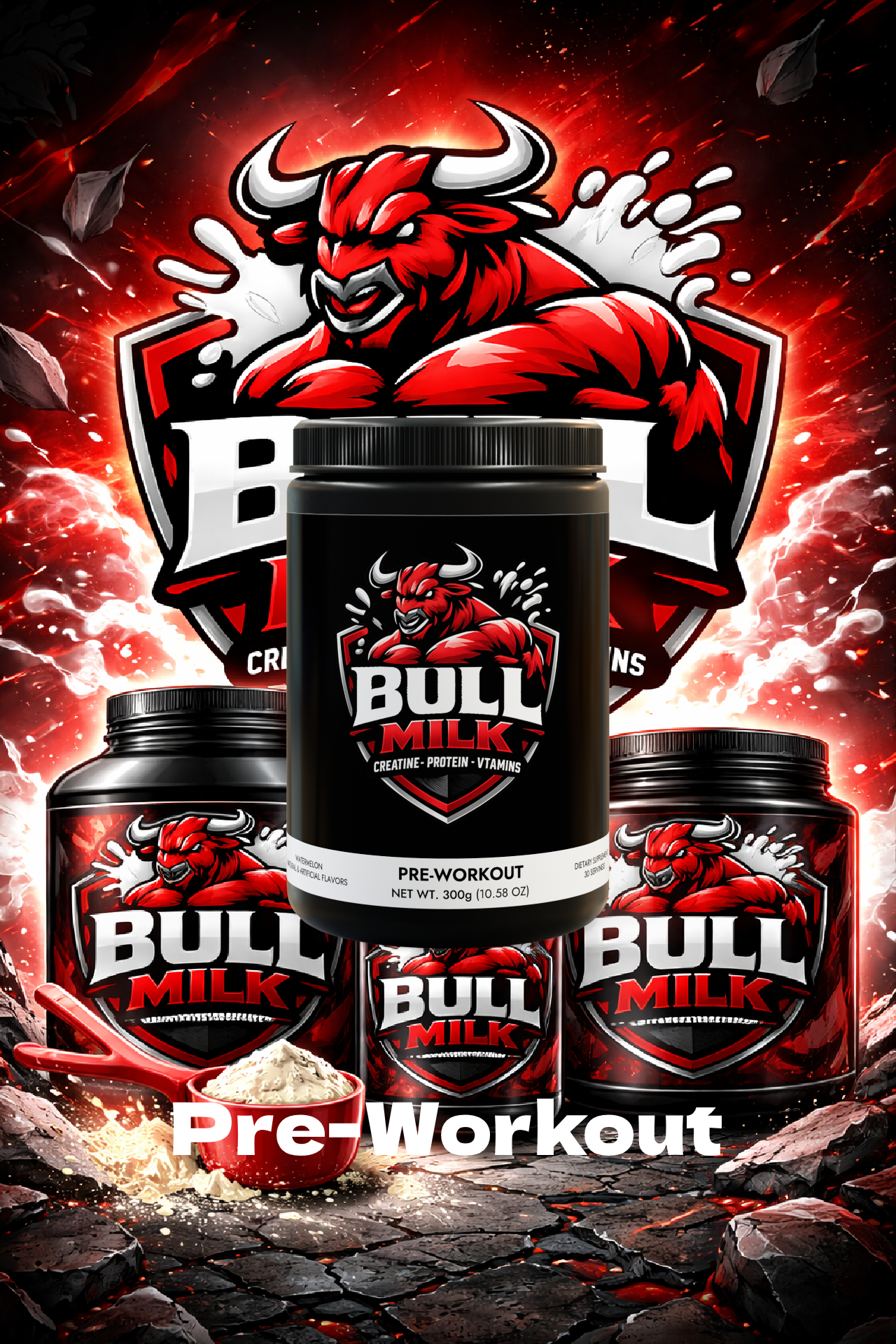 BULL MILK Pre-Workout Supplement, Watermelon (300g, 10.58oz) product thumbnail image