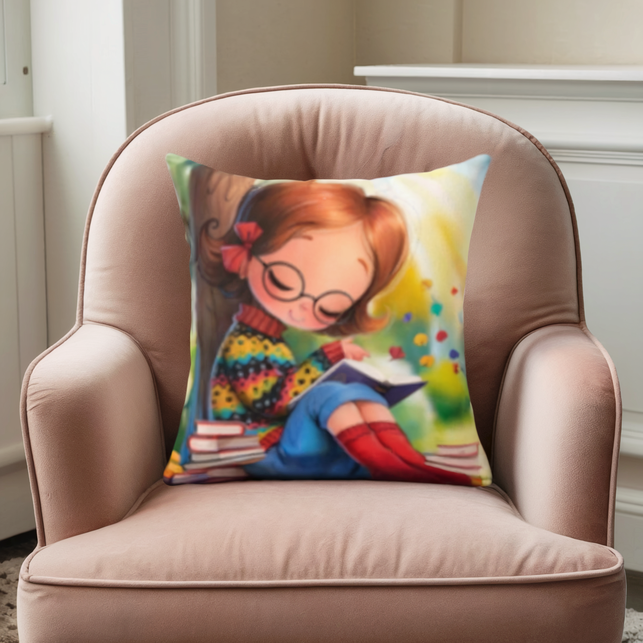 Colorful Eliza Avid Reader! (AI-Design) Polyester Square Pillow product thumbnail image Colorful Eliza Avid Reader! (AI-Design) Polyester Square Pillow product thumbnail image