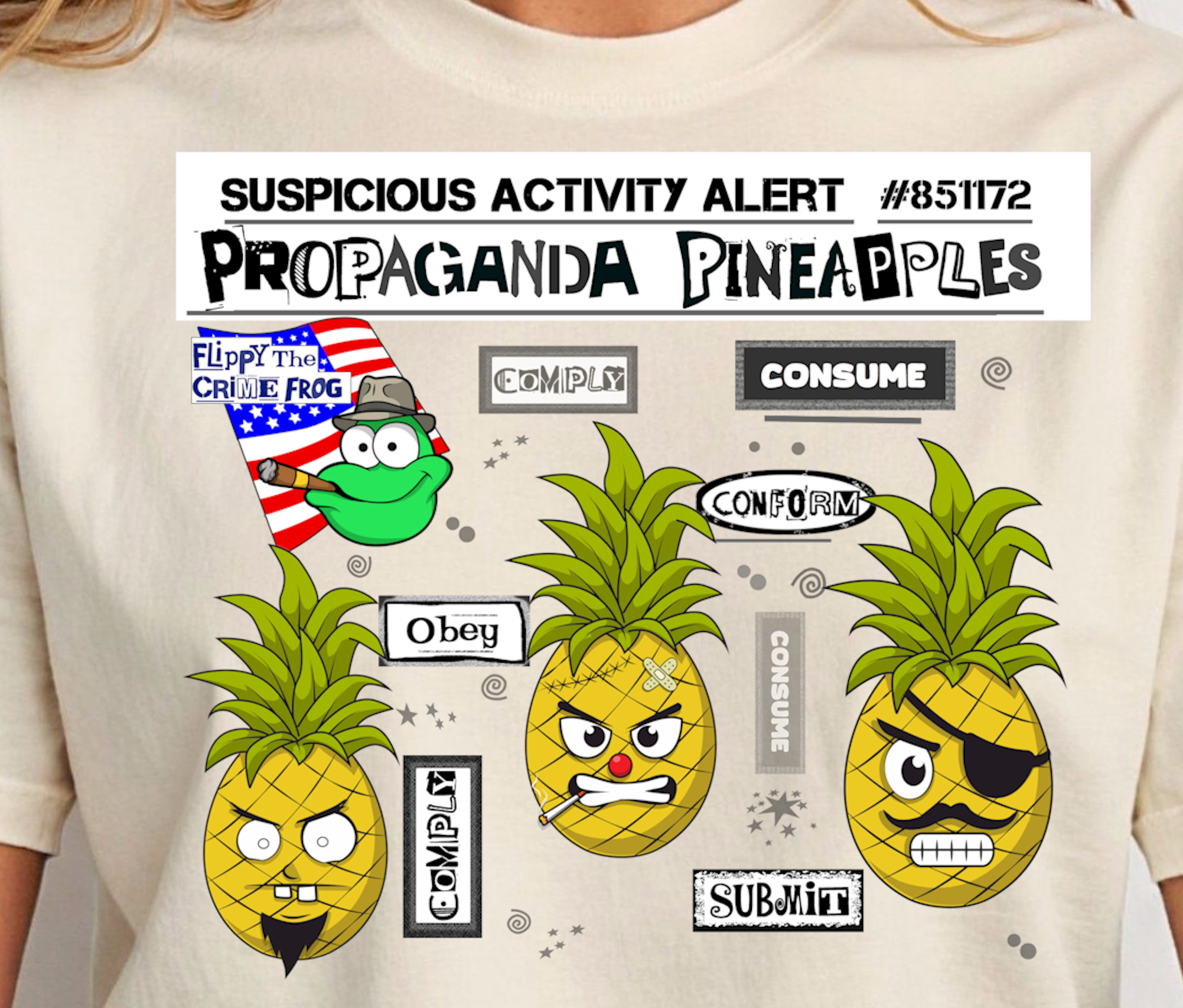 Propaganda Pineapples - Heavy Cotton Tee, Funny Tee Shirts, Cute Tee Shirts, Silly Tee Shirts, Pineapples product thumbnail image