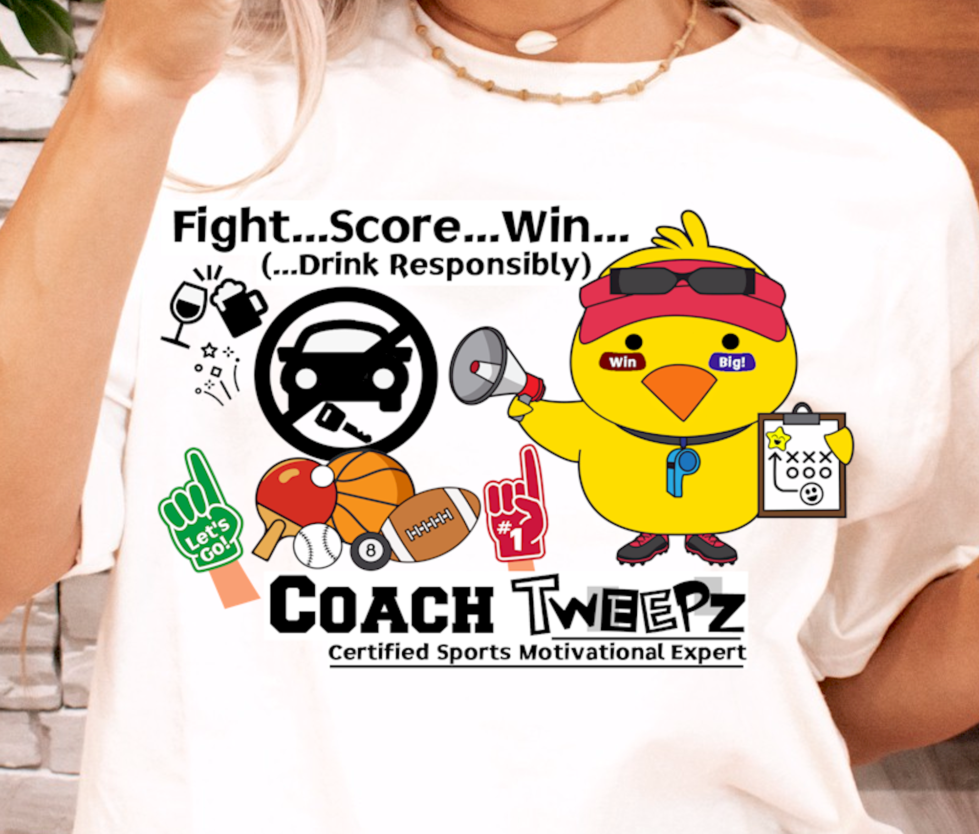 Coach Tweepz - Fight, Score Win! - Heavy Cotton Tee, Funny Tee Shirts, Cute Tee Shirts, Silly Tee Shirts, Cute Bird