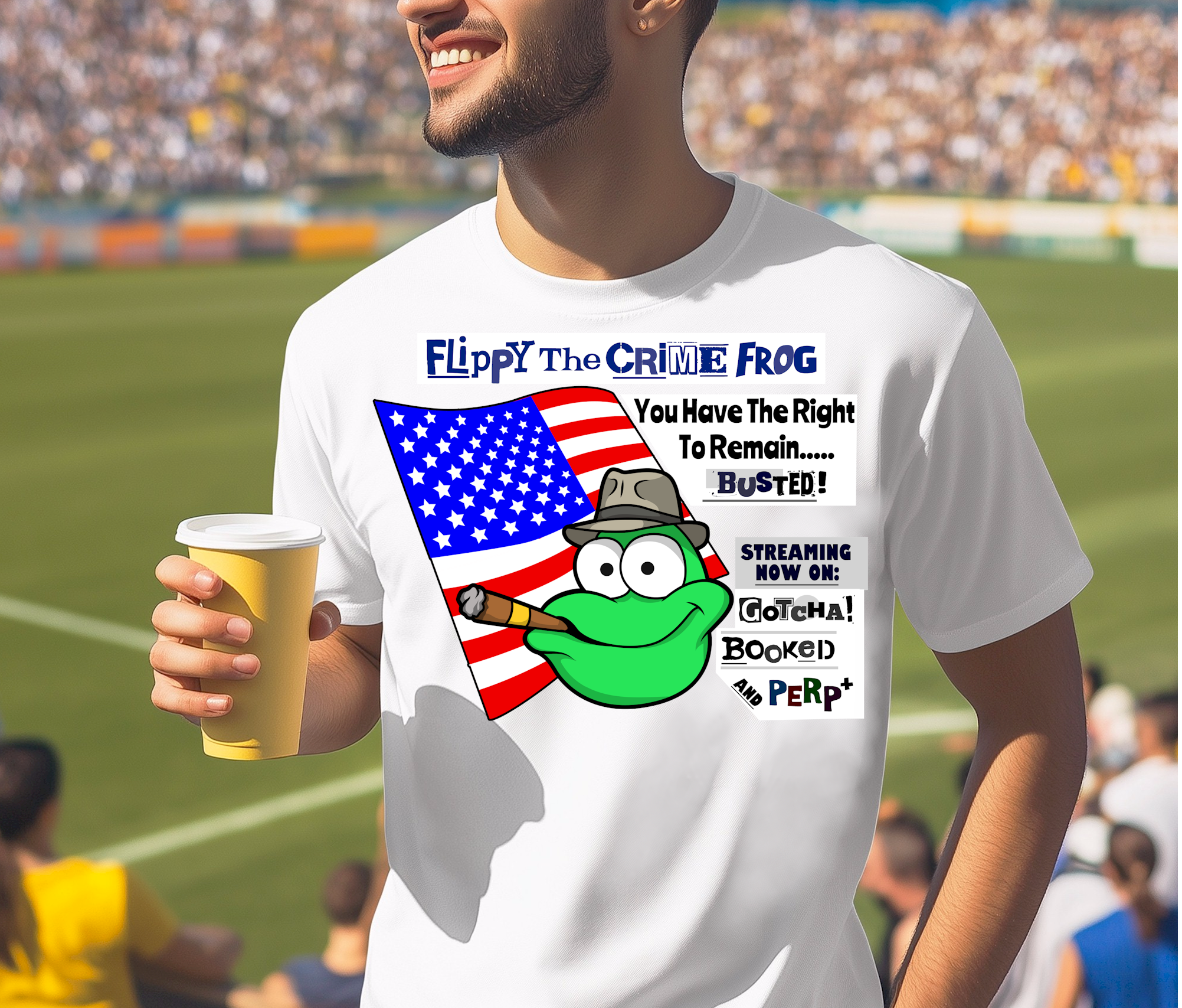 Flippy The Crime Frog -You Have the Right to Remain..Busted! - Heavy Cotton Tee, Funny Tee Shirts, Cute Tee Shirts, Silly Tee Shirts, Frog product thumbnail image Flippy The Crime Frog -You Have the Right to Remain..Busted! - Heavy Cotton Tee, Funny Tee Shirts, Cute Tee Shirts, Silly Tee Shirts, Frog product thumbnail image