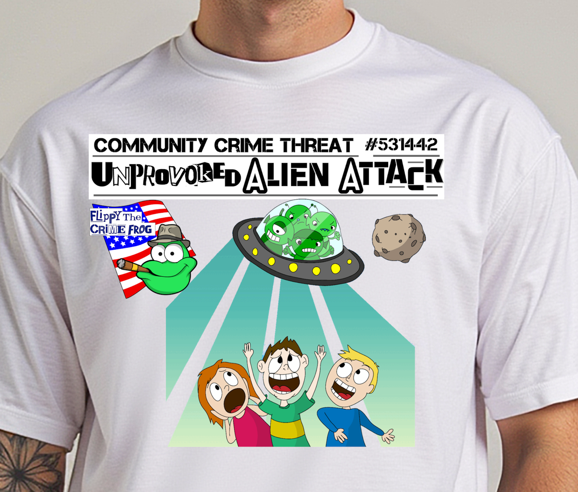 Unprovoked Alien Attack! - Heavy Cotton Tee, Funny Tee Shirts, Cute Tee Shirts, Silly Tee Shirts, UFO, Aliens product thumbnail image Unprovoked Alien Attack! - Heavy Cotton Tee, Funny Tee Shirts, Cute Tee Shirts, Silly Tee Shirts, UFO, Aliens product thumbnail image