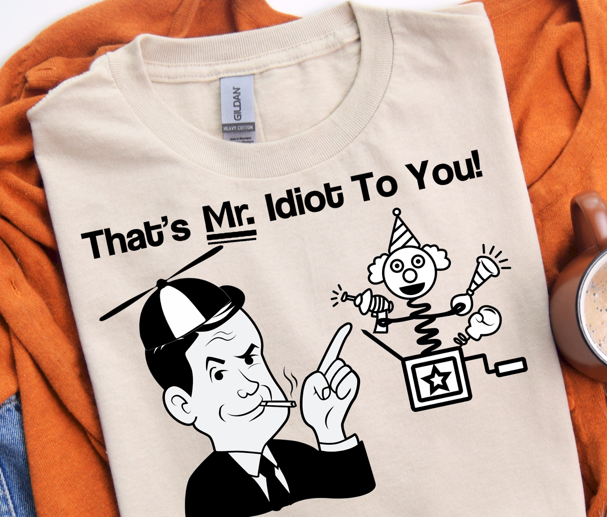 That's Mr. Idiot To You - Heavy Cotton Tee, Funny Tee Shirts, Cute Tee Shirts, Silly Tee Shirts, Retro product thumbnail image That's Mr. Idiot To You - Heavy Cotton Tee, Funny Tee Shirts, Cute Tee Shirts, Silly Tee Shirts, Retro product thumbnail image
