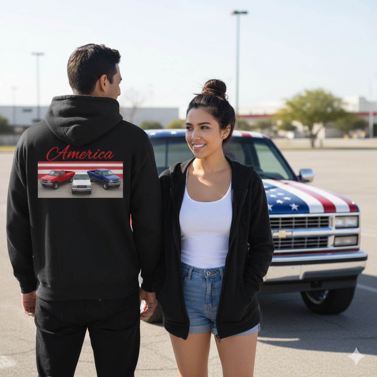 "America" Zip Hoodie — Patriotic Pickup Crewneck Jacket