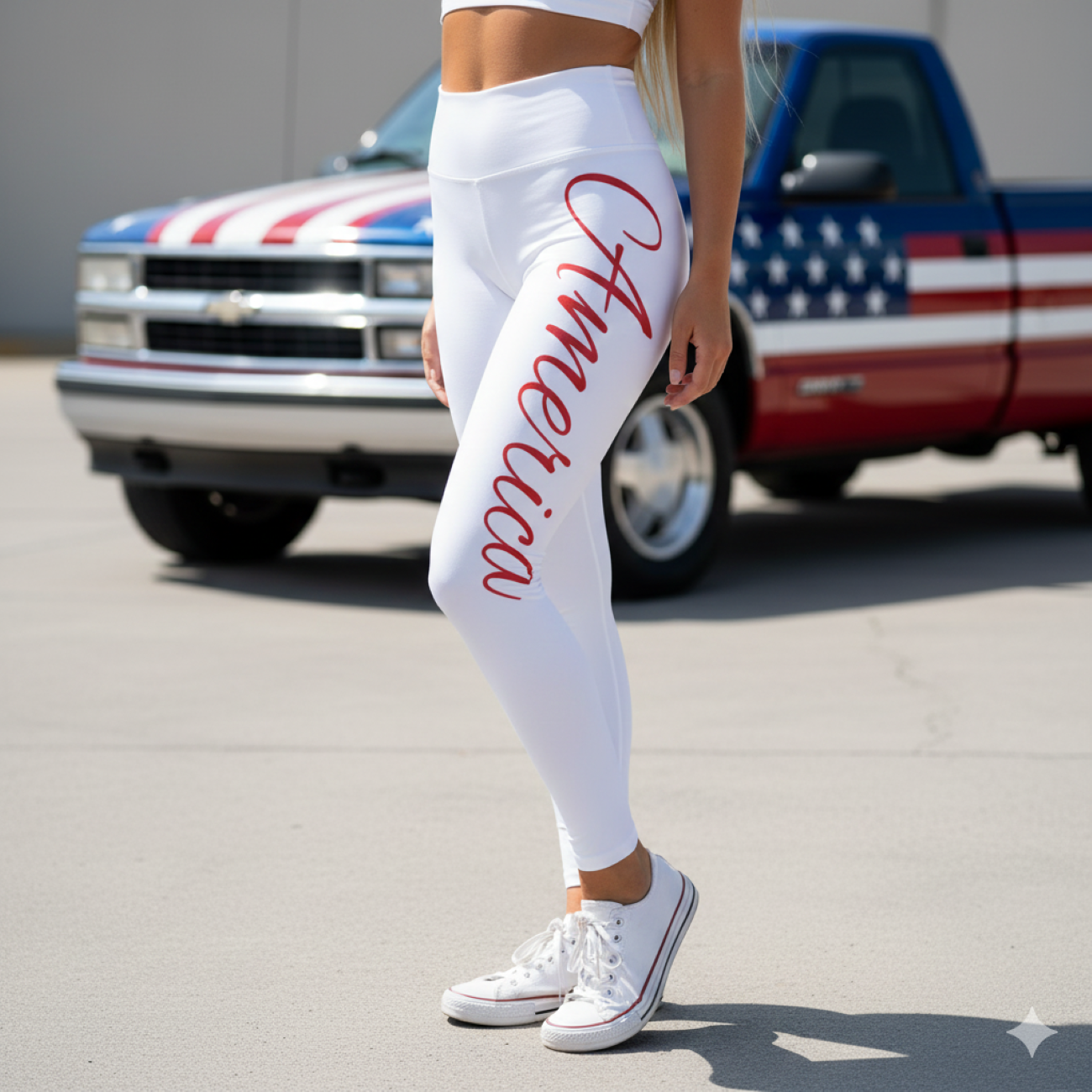 "America" Leggings with Red Script Side Design — Sculpting Activewear product thumbnail image