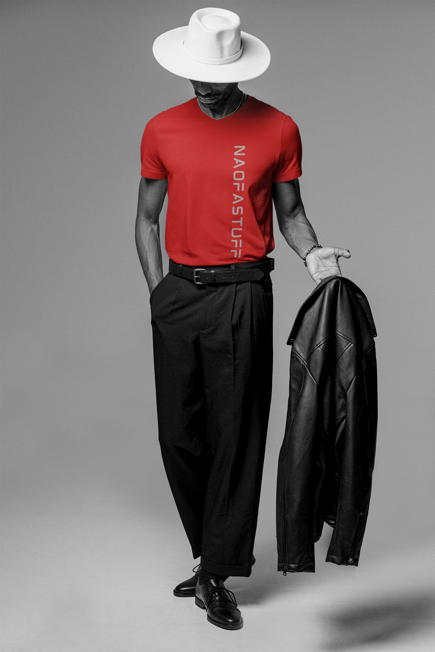 Vertical Logo V‑Neck Tee — NAOFASTUFF Men's Graphic Shirt product thumbnail image