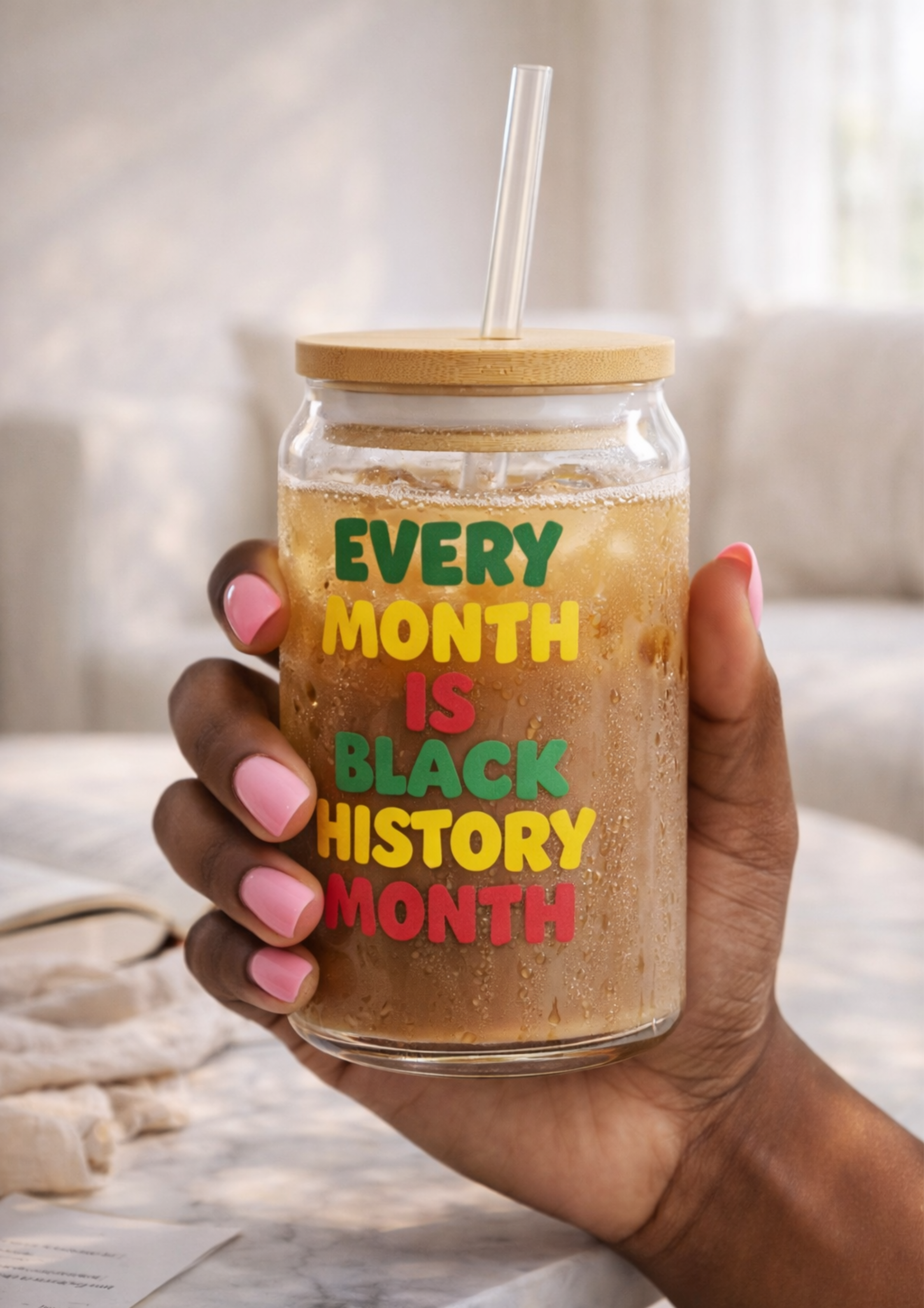Every Month Is Black History Month Sipper Glass – 16oz Inspirational Drink Cup product thumbnail image
