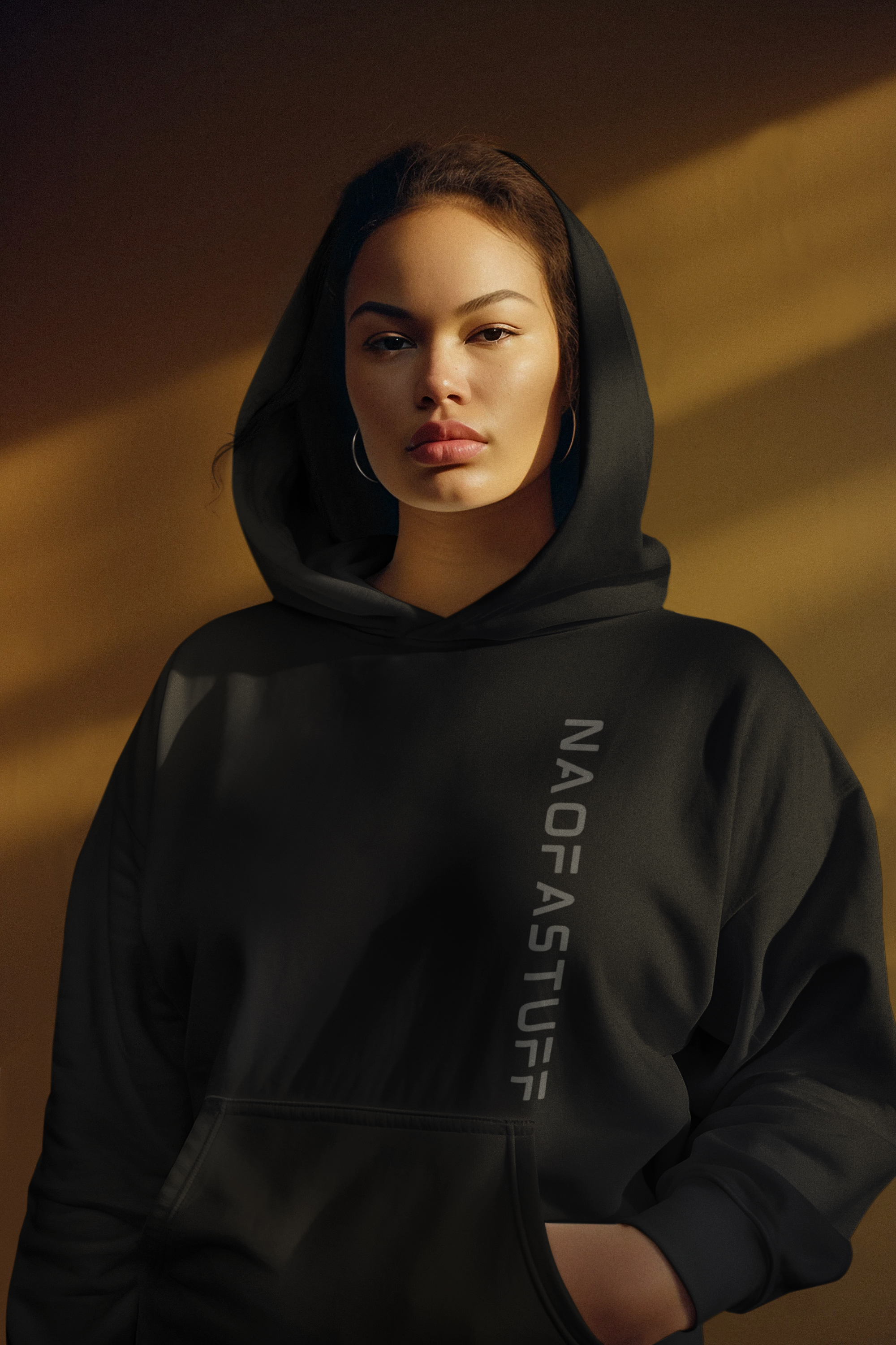 TRENDING - College Girlie Hoodie — Vertical 'NAOFASTUFF' Logo Casual Pullover product thumbnail image