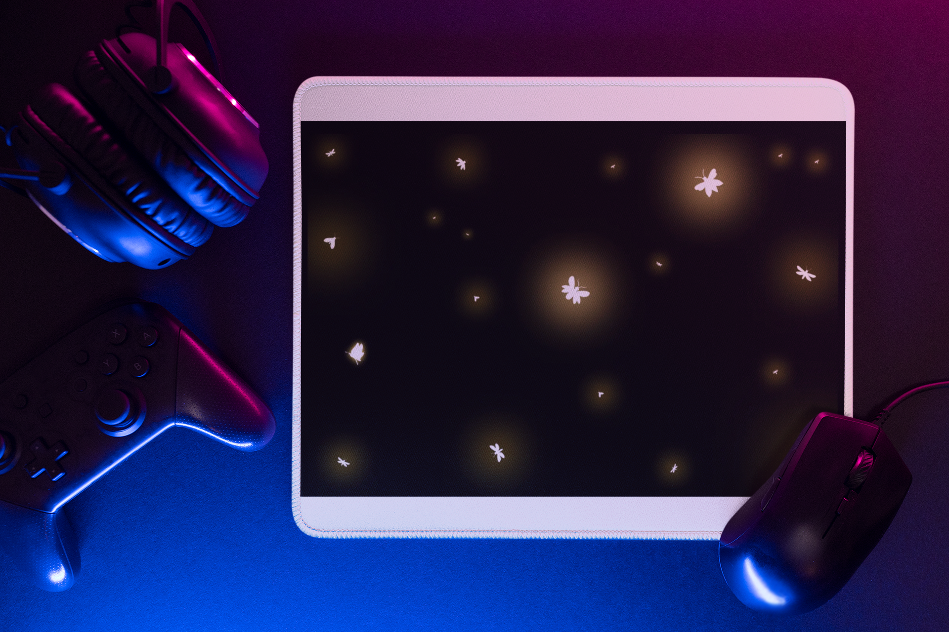 Firefly Glow Desk Mat — Black Gaming/Office Mouse Pad with Soft Golden Lights product thumbnail image