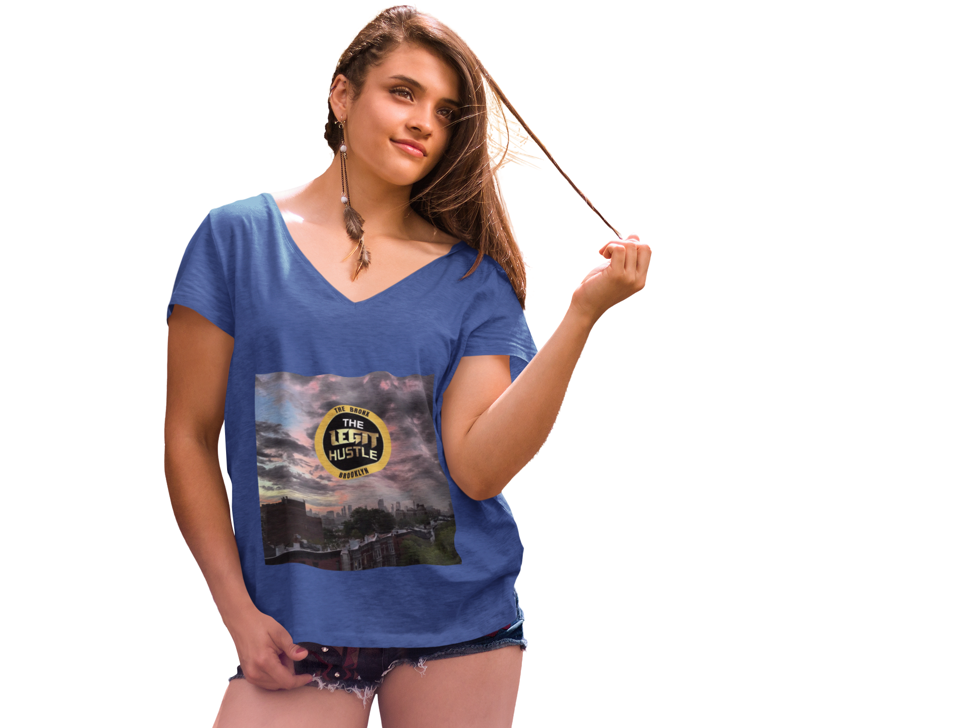 The Legit Hustle V-Neck Tee — Motivational Urban Sunset Graphic Shirt product thumbnail image