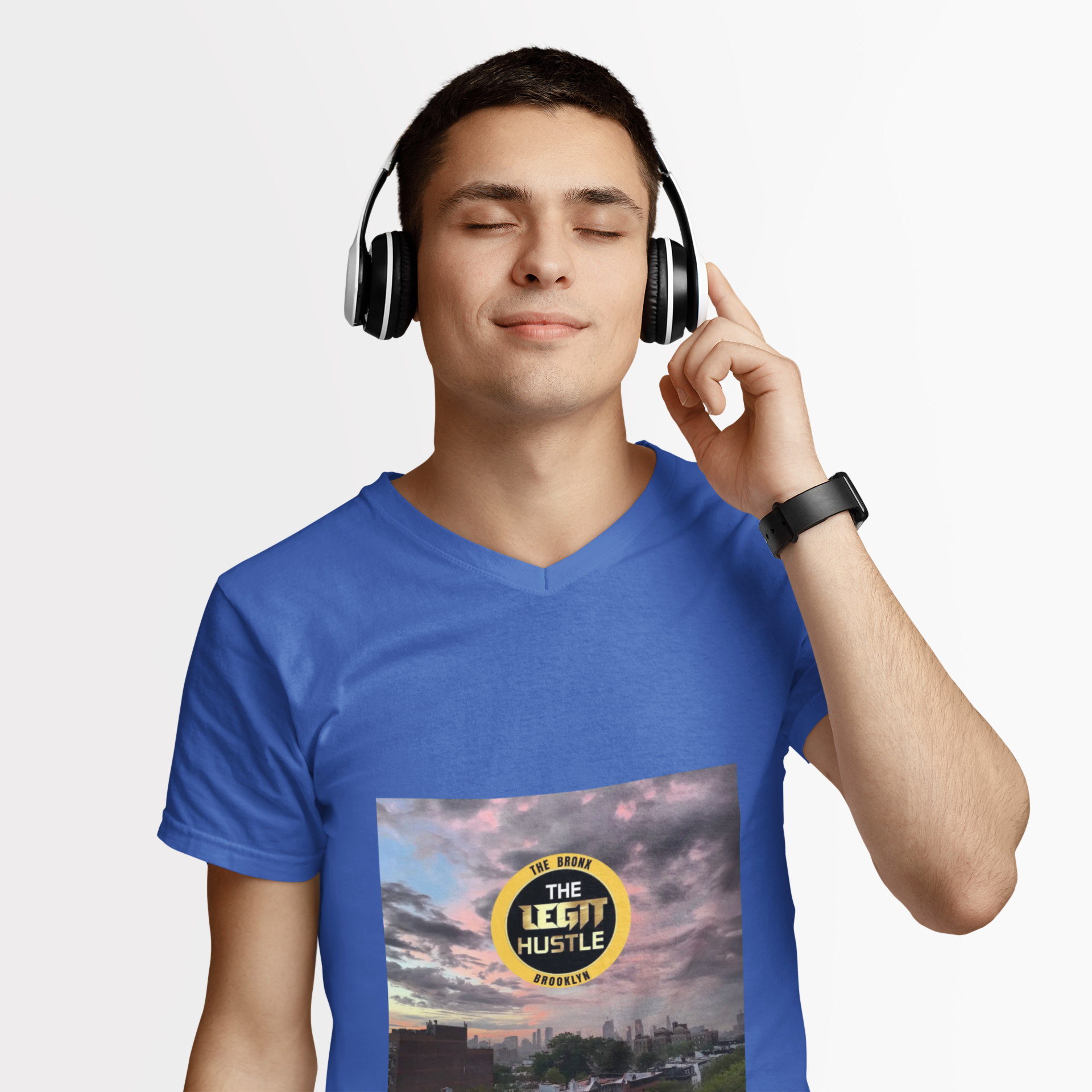 The Legit Hustle V-Neck Tee — Motivational Urban Sunset Graphic Shirt product thumbnail image The Legit Hustle V-Neck Tee — Motivational Urban Sunset Graphic Shirt product thumbnail image