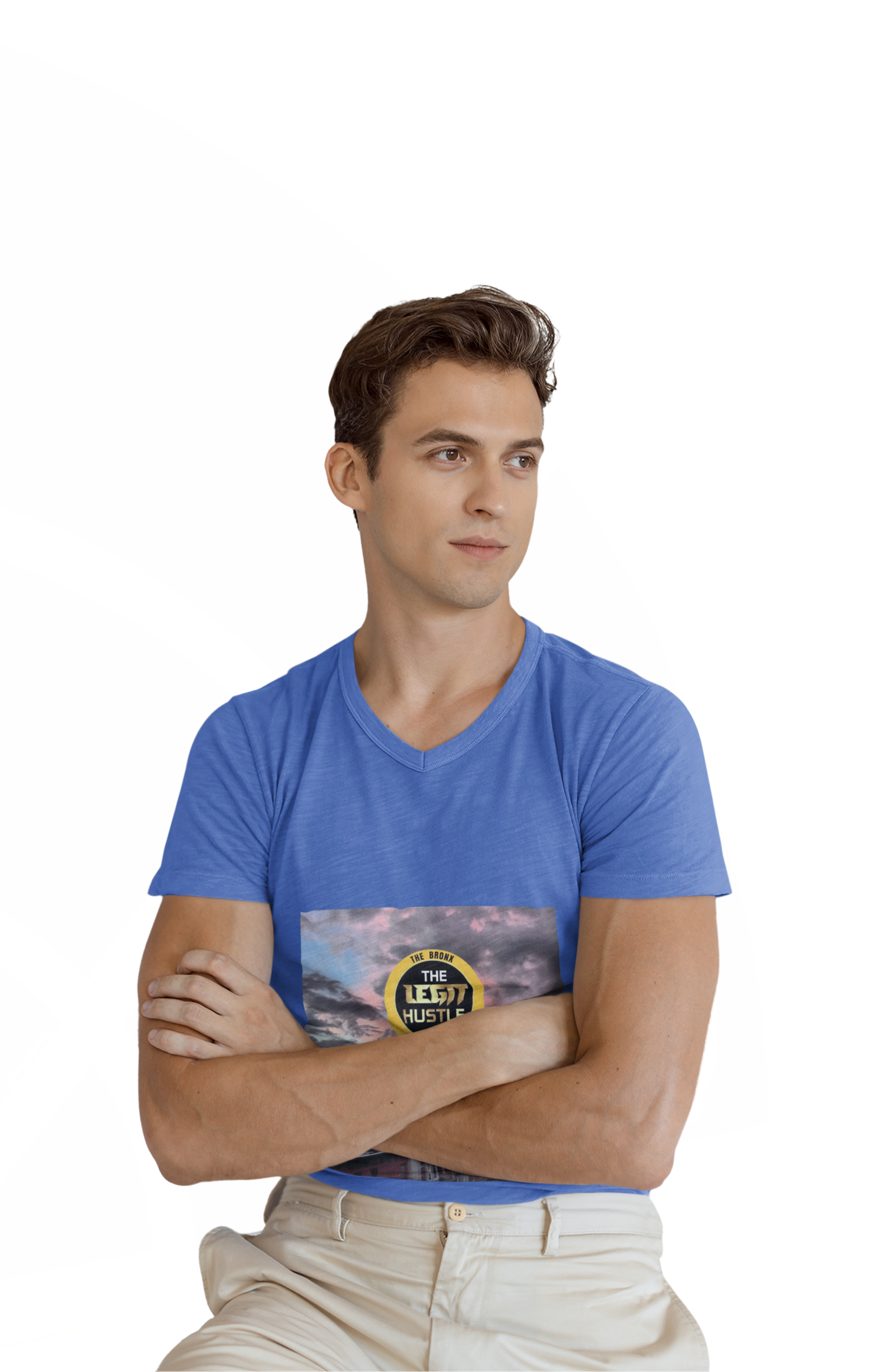 The Legit Hustle V-Neck Tee — Motivational Urban Sunset Graphic Shirt product thumbnail image The Legit Hustle V-Neck Tee — Motivational Urban Sunset Graphic Shirt product thumbnail image