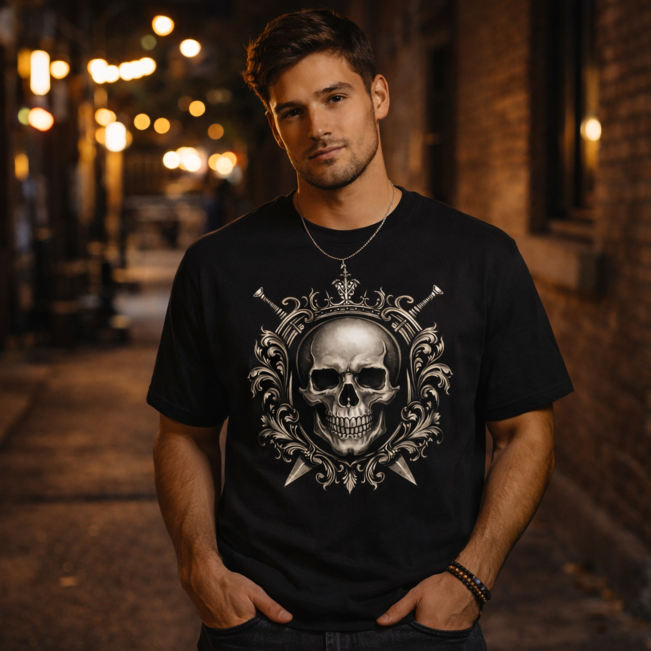 Skull Crest T Shirt, Gothic Skull Crown Graphic Tee, Alternative Streetwear product thumbnail image
