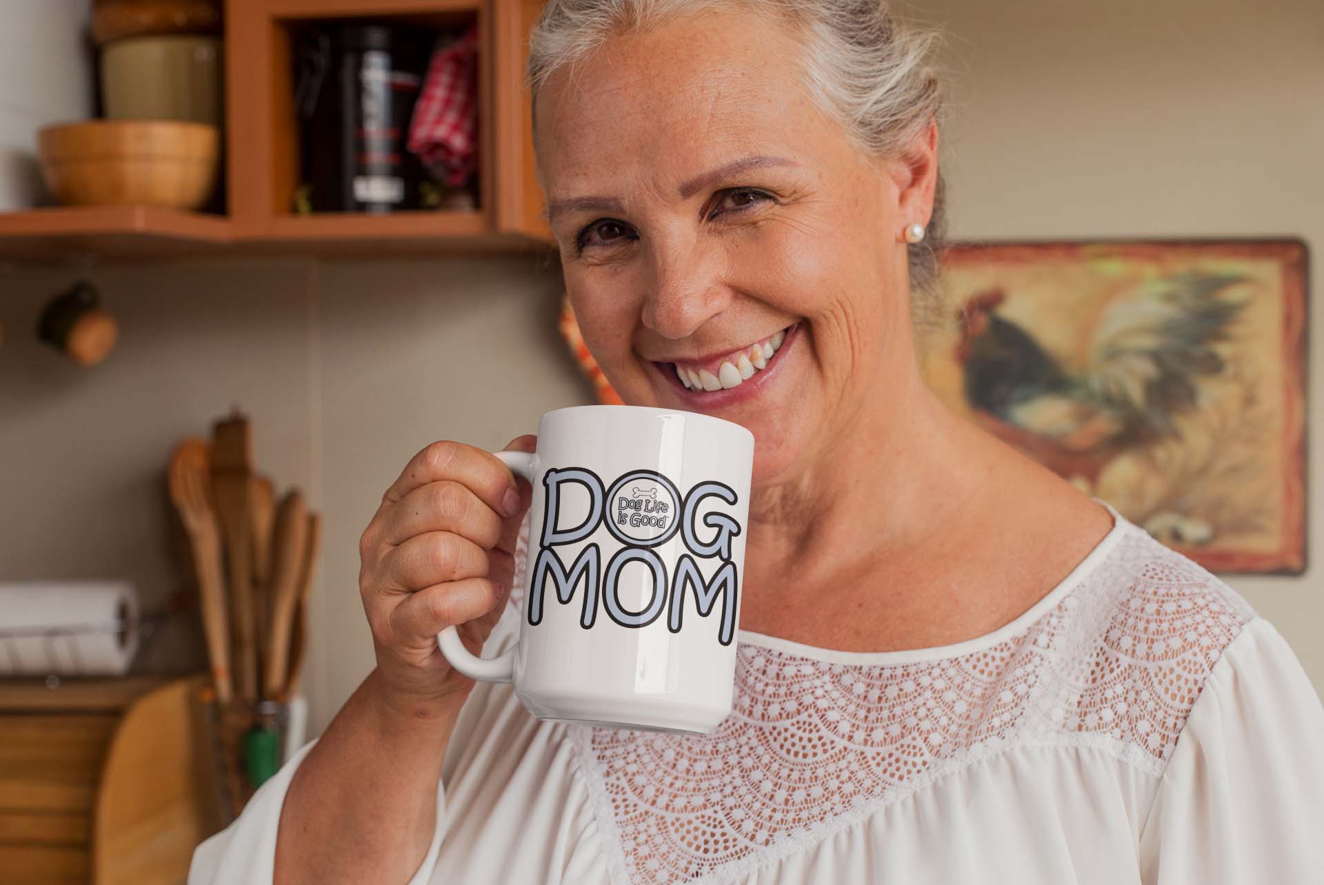 15oz Dog Mom Ceramic Mug — Cute Blue Hand-Drawn Design (this item qualifies for FREE SHIPPING) product thumbnail image