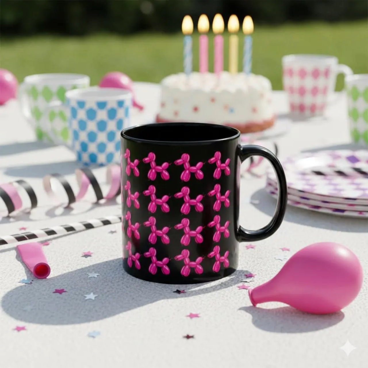 Pink Balloon Dog Black Mug Pink Balloon Dog Black Mug