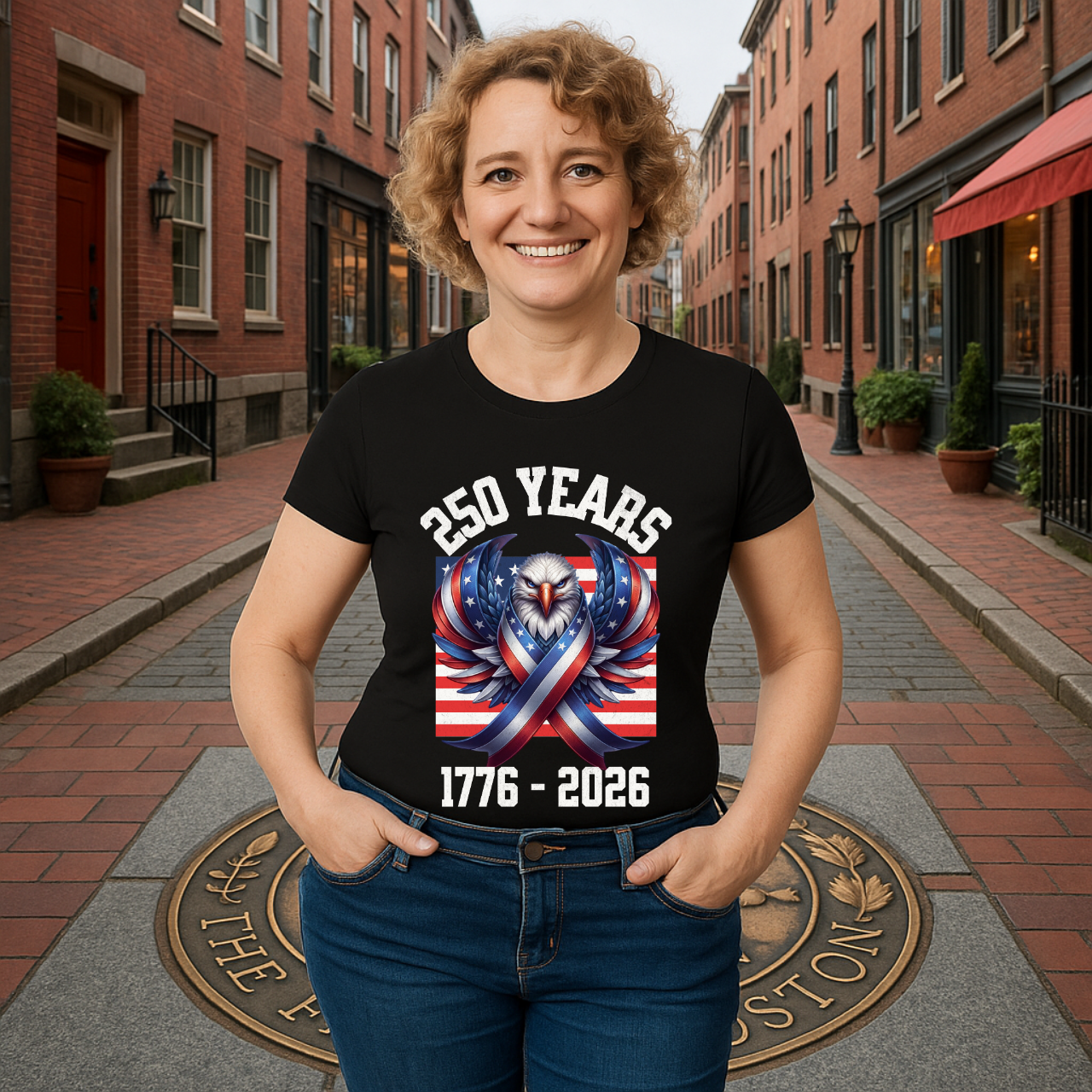 Patriotic Eagle 250th Anniversary T-Shirt — 1776–2026 Ribbon Design product thumbnail image
