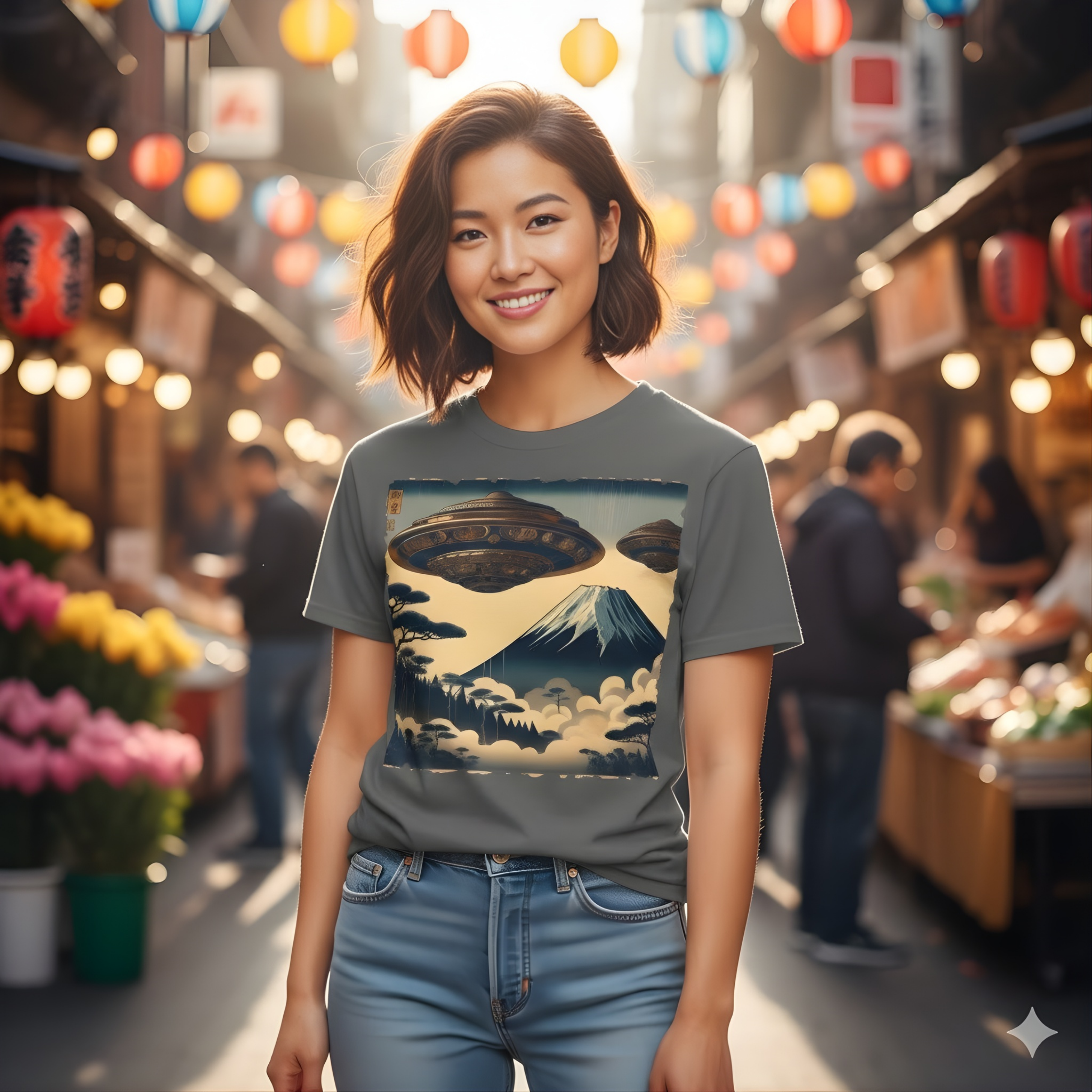 Vintage Ukiyo-e UFO Shirt | Mount Fuji Retro Sci-Fi Art | Comfort Colors 1717