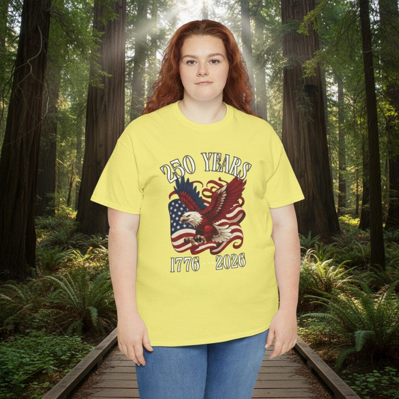 250 Years 1776–2026 Eagle Flag T-Shirt — Patriotic Red, White &amp; Blue
