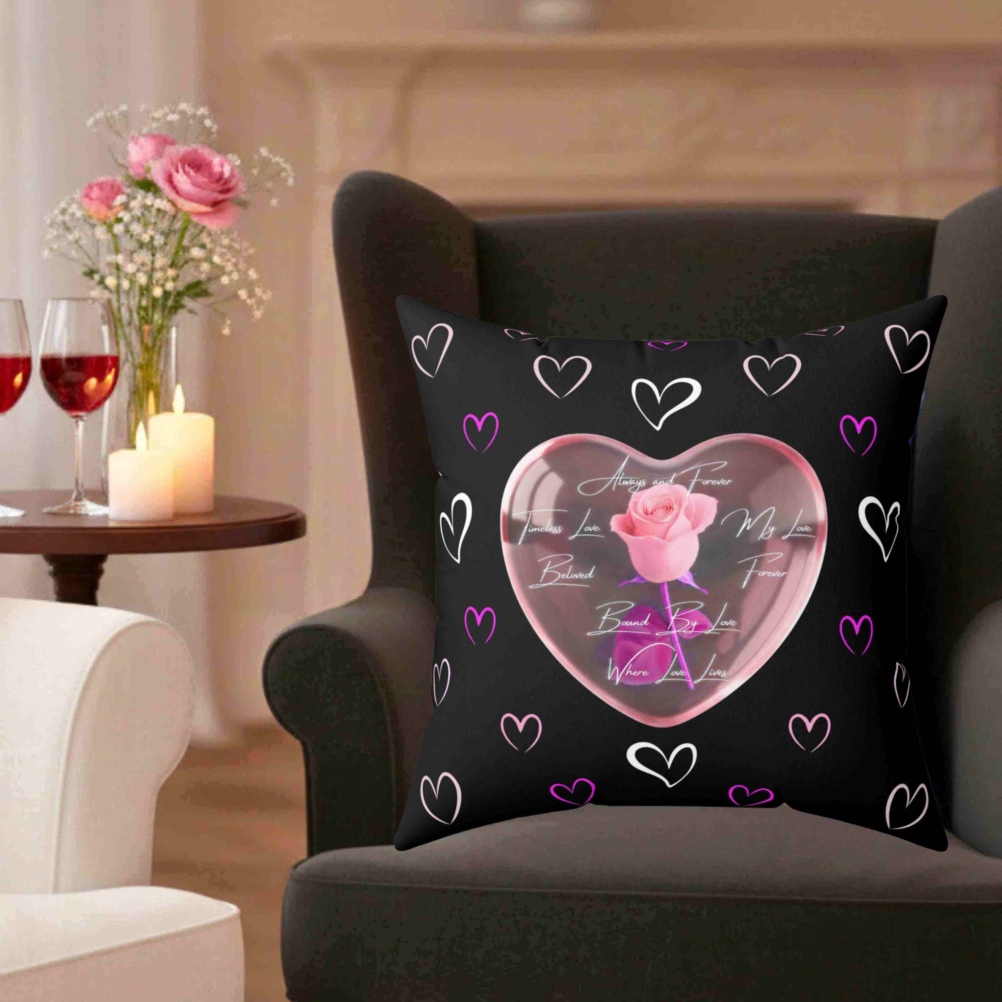 Colorful Heart Pattern Pillow on Black| Valentines Decorative Cushion Colorful Heart Pattern Pillow on Black| Valentines Decorative Cushion