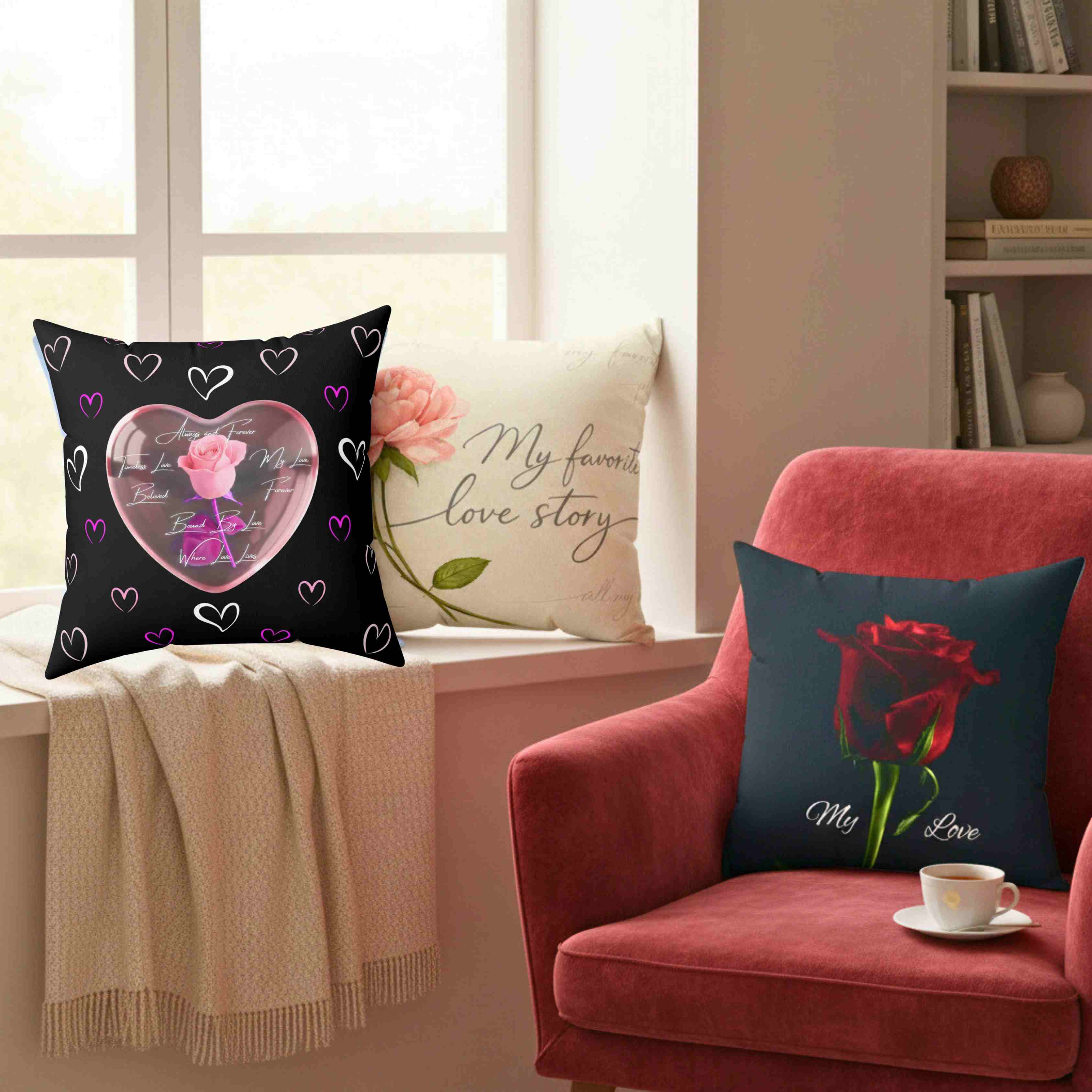 Colorful Heart Pattern Pillow on Black| Valentines Decorative Cushion product thumbnail image Colorful Heart Pattern Pillow on Black| Valentines Decorative Cushion product thumbnail image