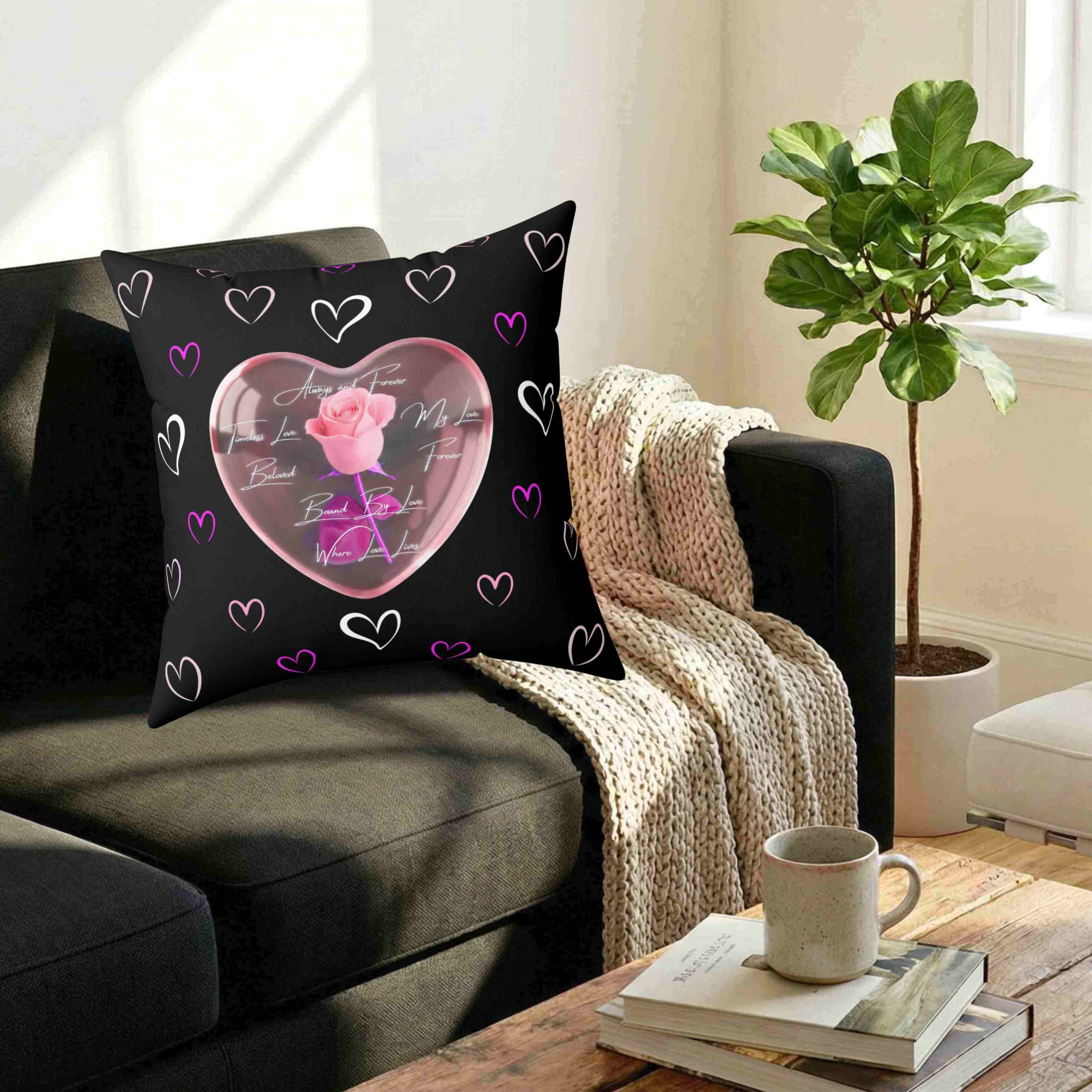 Colorful Heart Pattern Pillow on Black| Valentines Decorative Cushion product thumbnail image Colorful Heart Pattern Pillow on Black| Valentines Decorative Cushion product thumbnail image