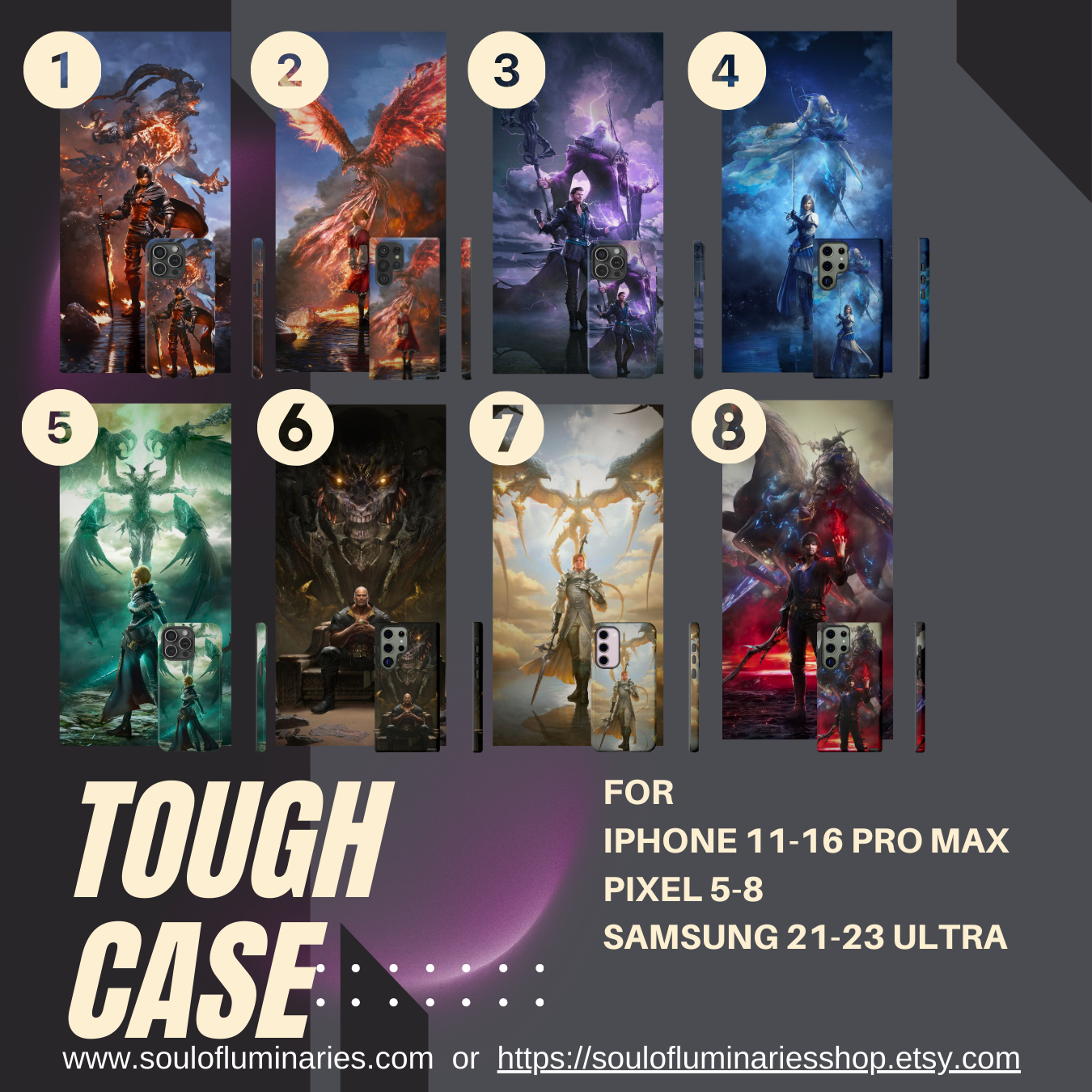 Final Fantasy XVI | 8 styles Tough Dual Layer Phone Cases | for iPhone 11-17 Pro Max / Samsung S21 - 25 Ultra / Pixel 6 - 9 Pro XL |