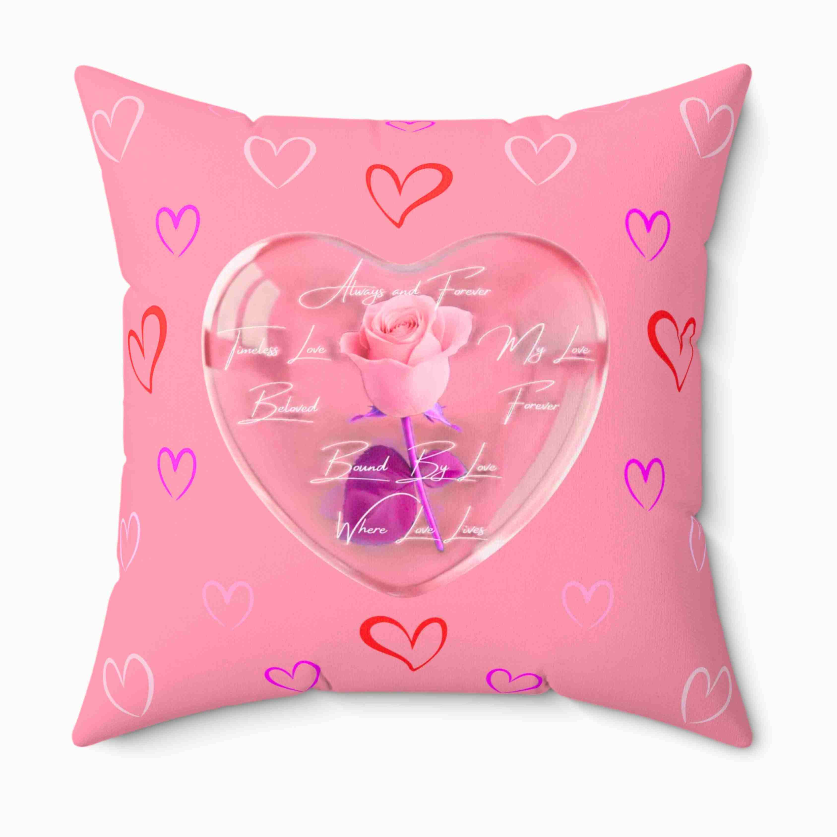 Pink Heart Rose Pillow | Heart Pattern Spun Polyester Square Cushion product thumbnail image Pink Heart Rose Pillow | Heart Pattern Spun Polyester Square Cushion product thumbnail image