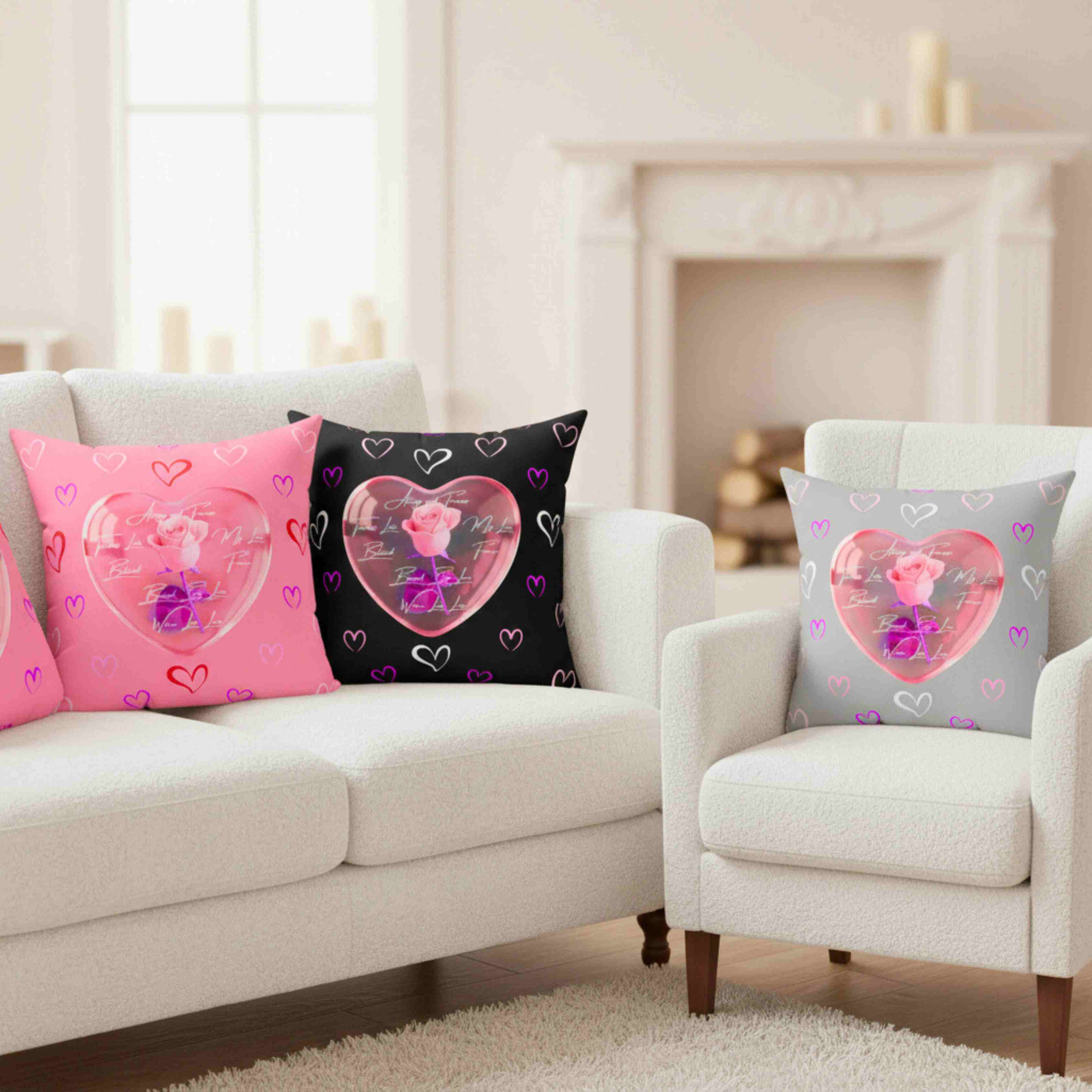 Pink Rose Heart Pillow | Spun Polyester Square Pillow product thumbnail image Pink Rose Heart Pillow | Spun Polyester Square Pillow product thumbnail image