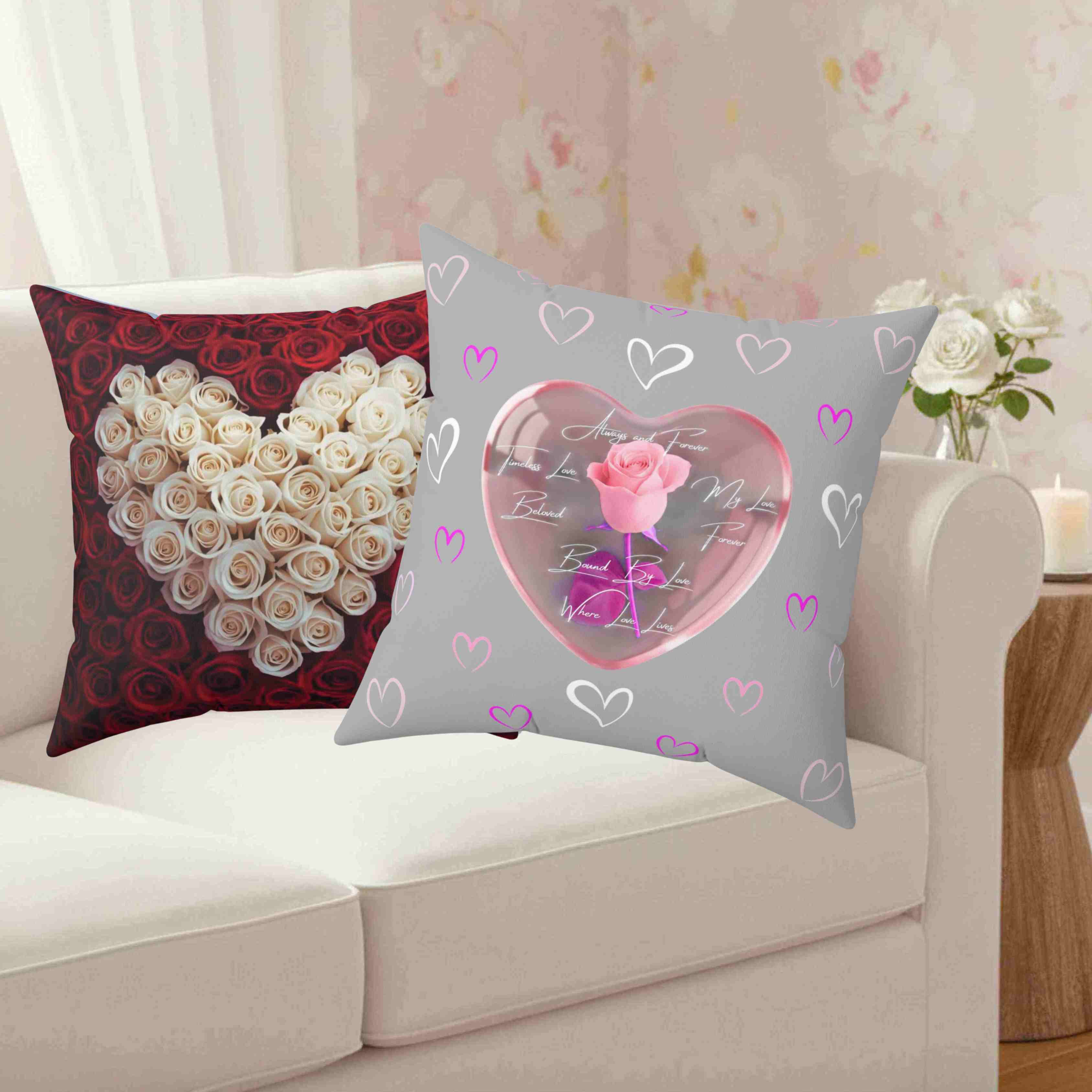 Pink Rose Heart Pillow | Spun Polyester Square Pillow product thumbnail image Pink Rose Heart Pillow | Spun Polyester Square Pillow product thumbnail image