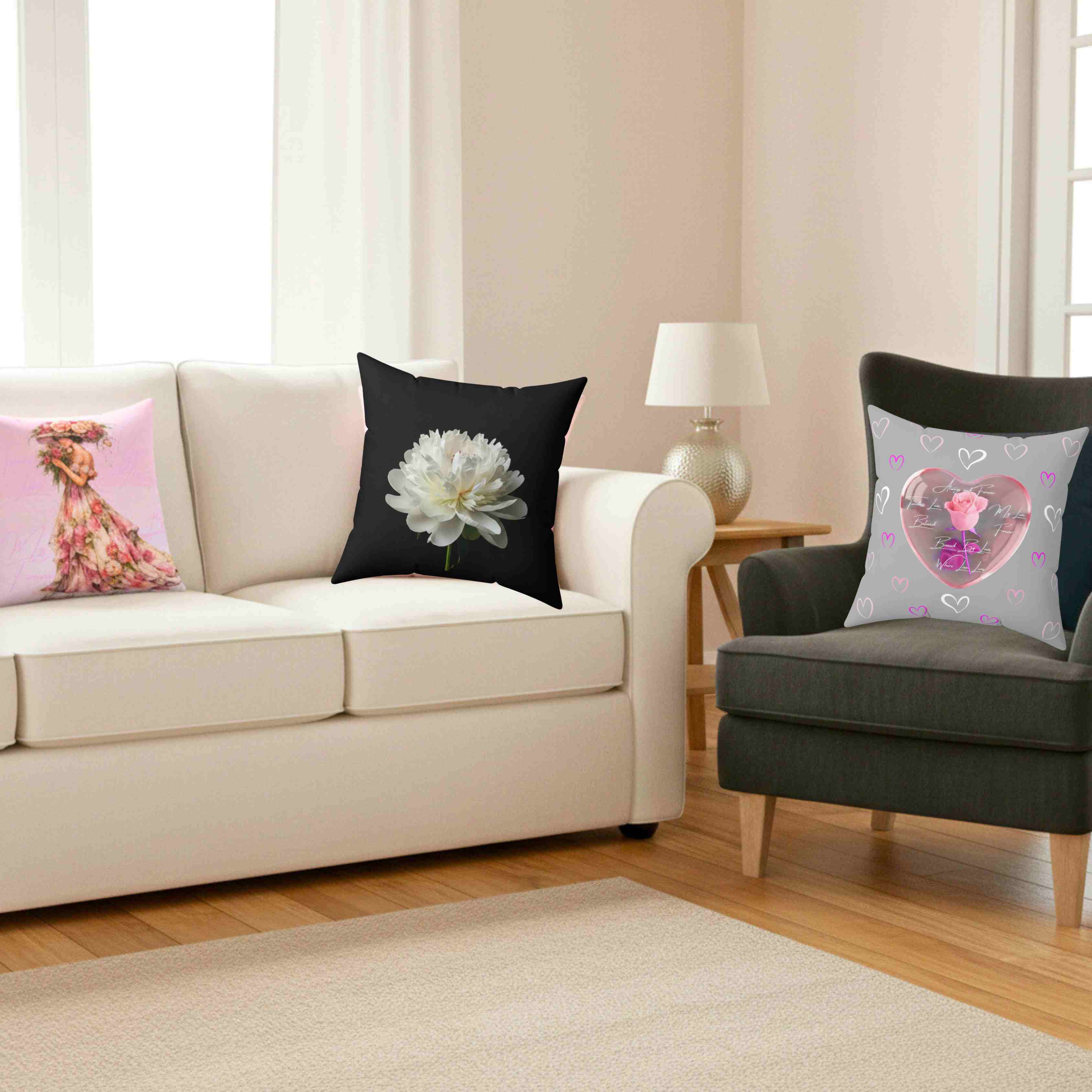 Pink Rose Heart Pillow | Spun Polyester Square Pillow product thumbnail image Pink Rose Heart Pillow | Spun Polyester Square Pillow product thumbnail image