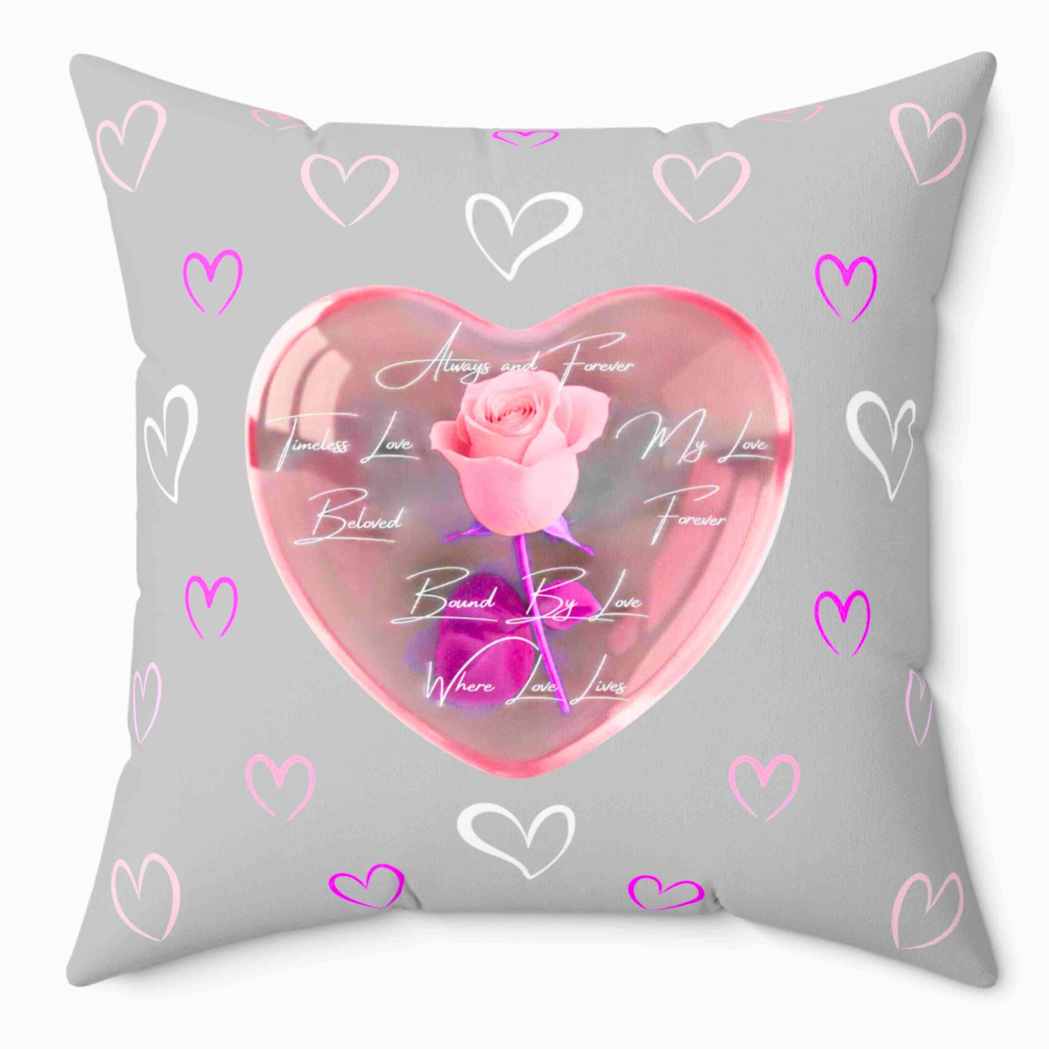Pink Rose Heart Pillow | Spun Polyester Square Pillow product thumbnail image Pink Rose Heart Pillow | Spun Polyester Square Pillow product thumbnail image