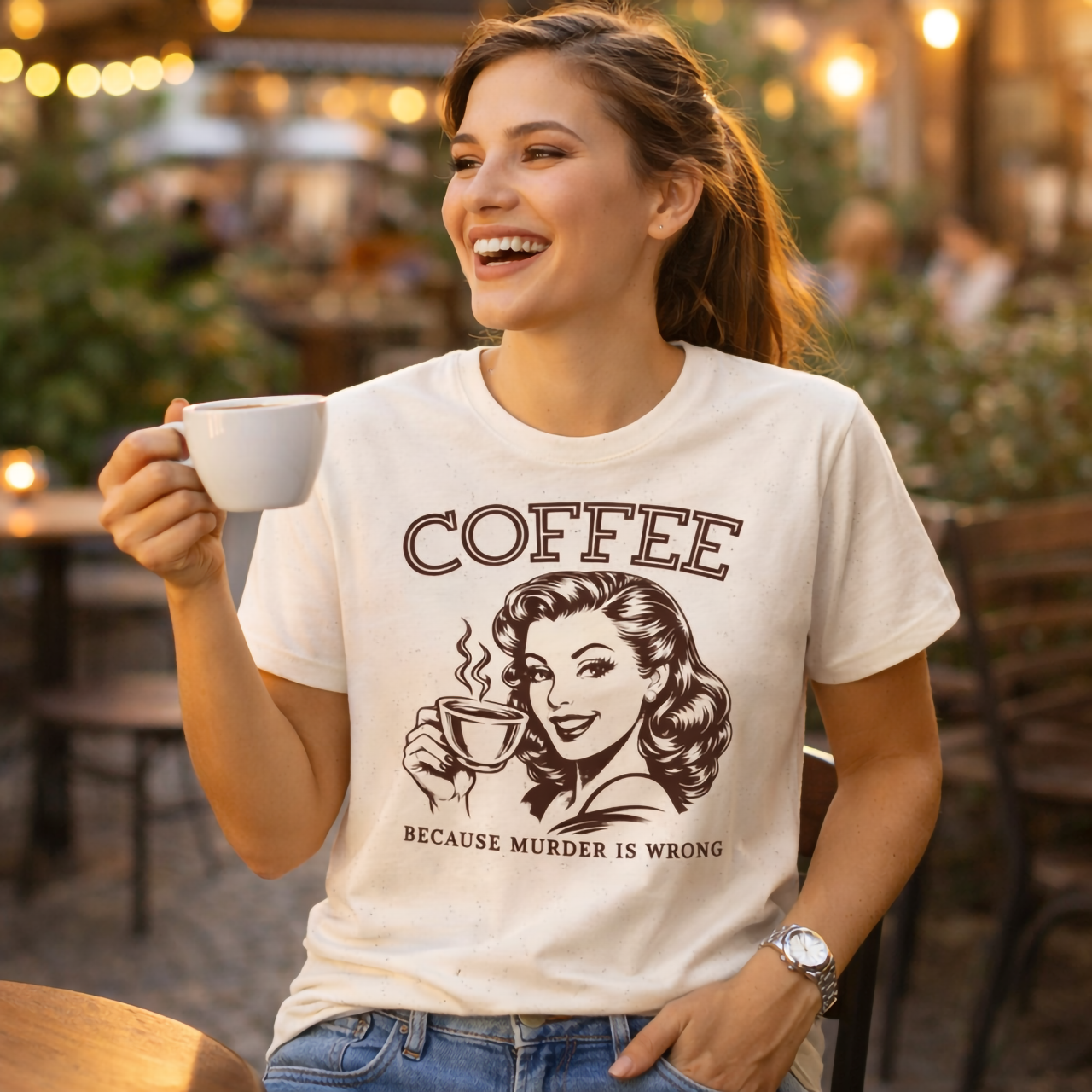 Coffee Because Murder Is Wrong Shirt, Funny Coffee Tee, Unisex Graphic product thumbnail image Coffee Because Murder Is Wrong Shirt, Funny Coffee Tee, Unisex Graphic product thumbnail image